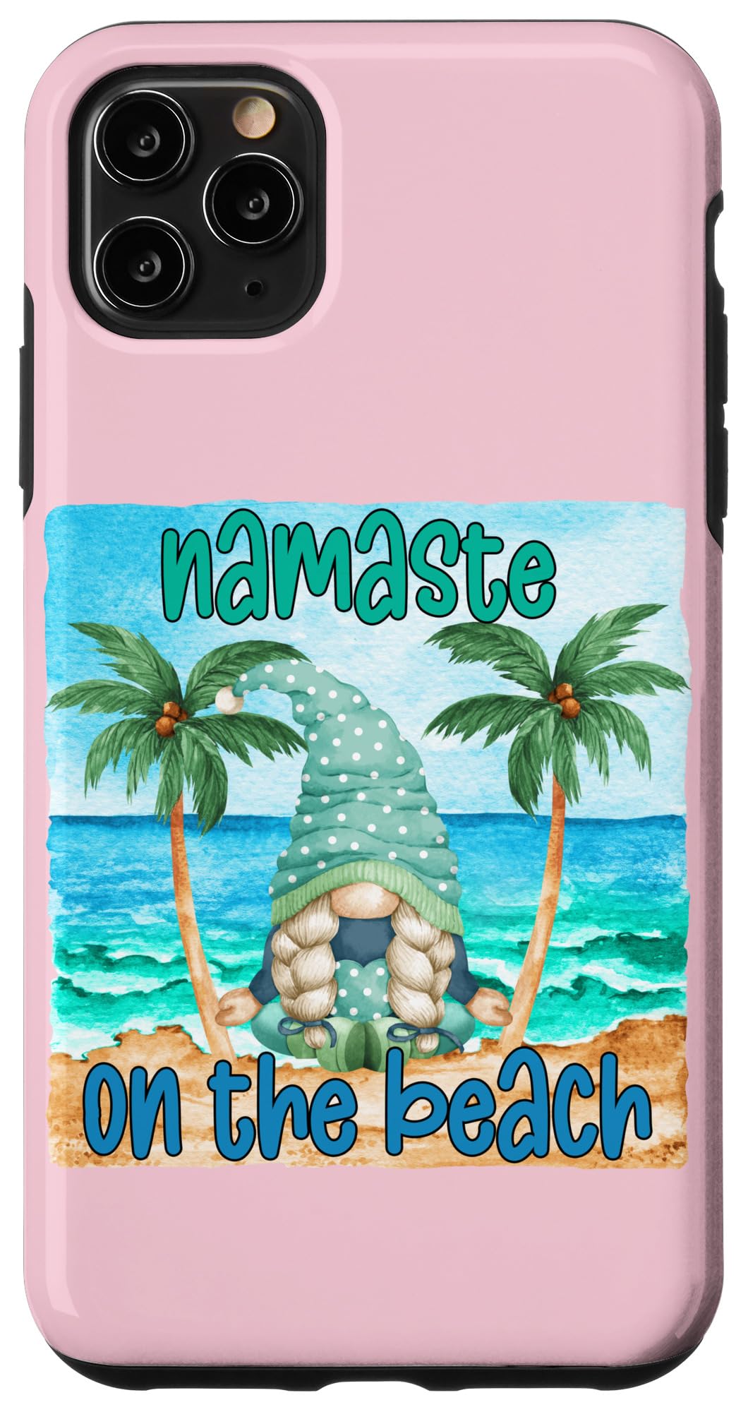 iPhone 11 Pro Max Funny Yoga Gnome Case - Cute Namaste at The Beach Phone Cover for Women - Perfect for Yoga Lovers, Beach Vacations & Gift Giving