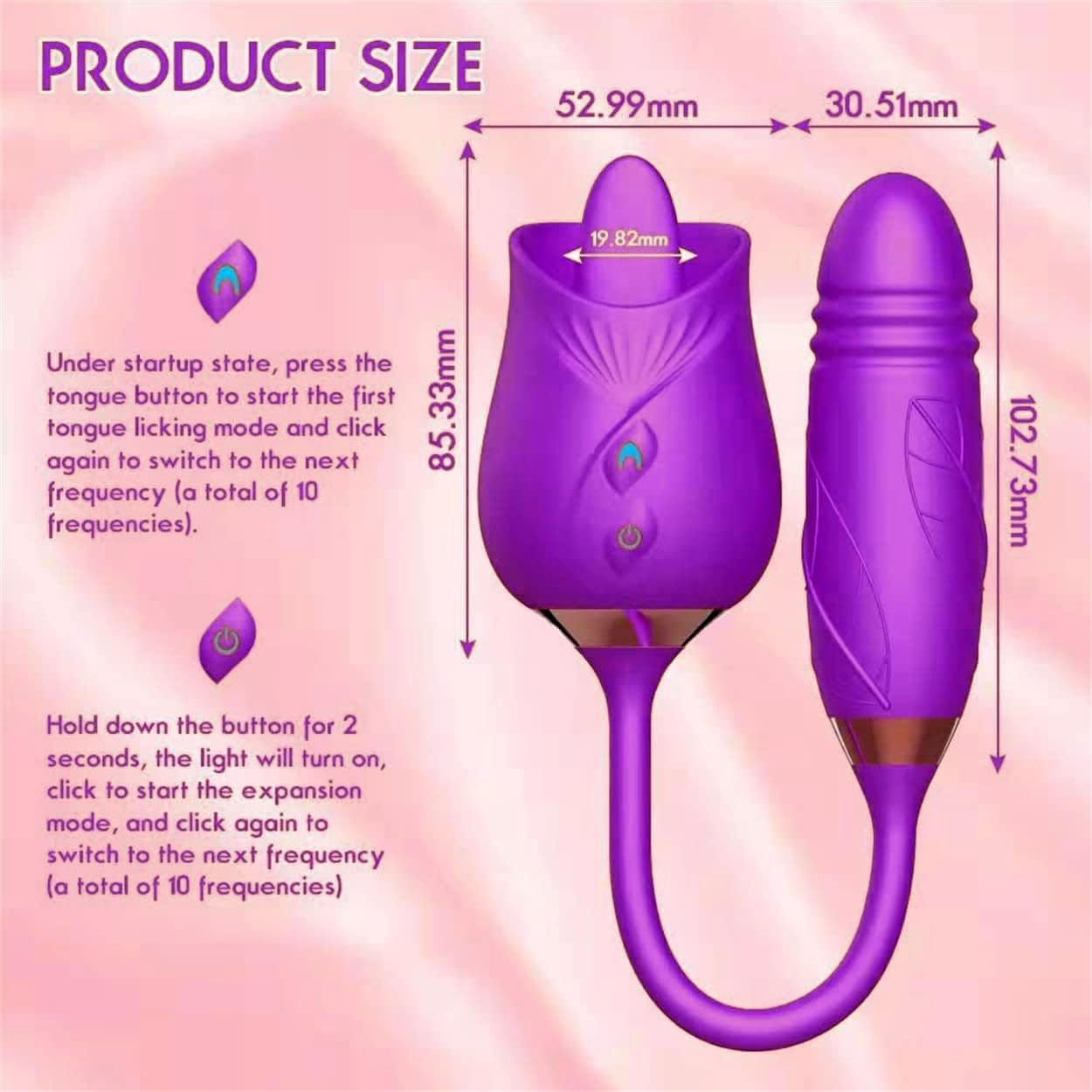 3-in-1 Rose Shape Adult Toy with Tongle Licking, Thrusting & Vibration - YN3+6 * 1 | Easy to Use Pleasure Device for Couples & Solo Play | Discreet & Sensual Gift for Romantic Nights