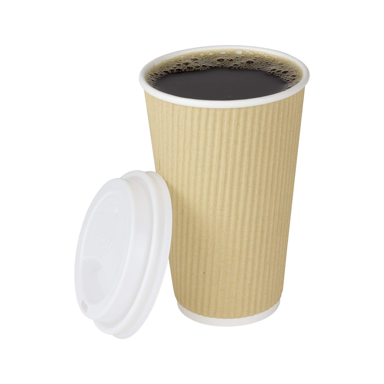 16oz Ripple Insulated Coffee Cups [500 Count] - Double Poly Lined Kraft Paper Hot Cups for Coffee, Tea & Hot Chocolate - Ideal for Coffee Shops, Offices & Catering Events (C-KRC516)