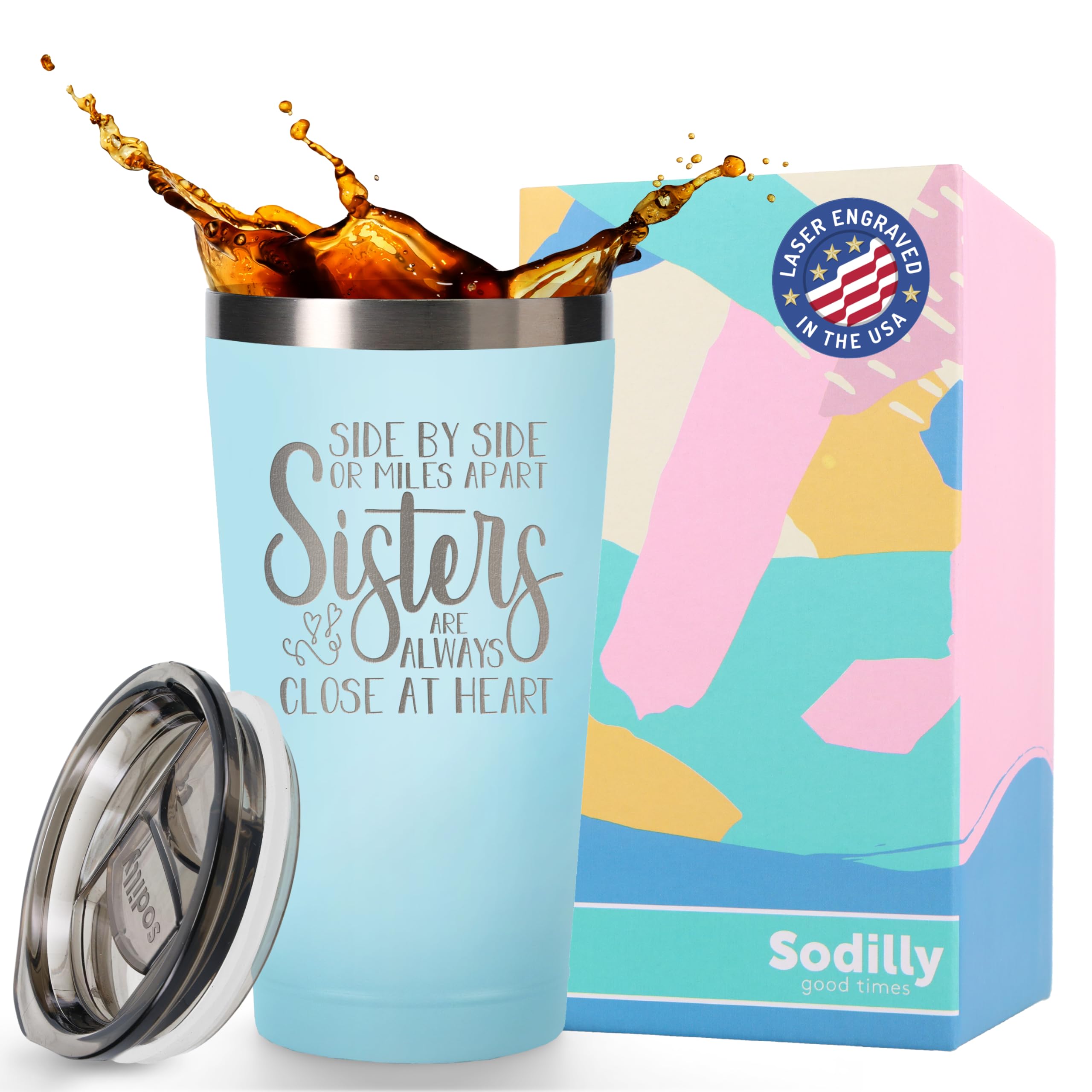 Unique Sister Gifts - Heartwarming Sister Tumbler 16oz - Best Gifts for Sisters, Little Sisters & Women - Perfect for Birthdays, Anniversaries & Everyday Use - Seaside Design