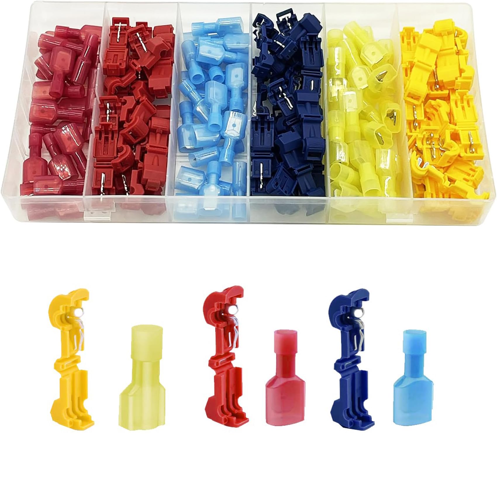 HAOBO 120PCS T-Tap Wire Connectors Kit - Self-Stripping Electrical Connectors with Nylon Insulation & Quick Disconnects for Automotive Wiring - Perfect for Car Audio Installation, Vehicle Lighting & Electrical Repairs