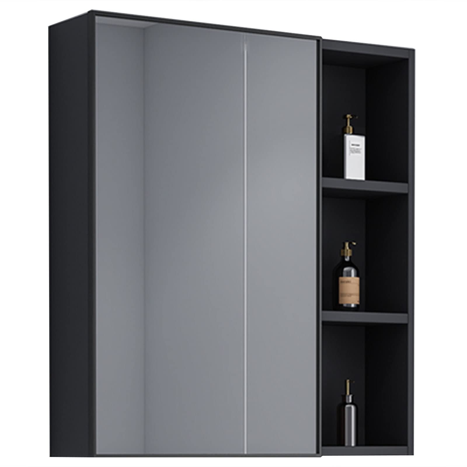 Aluminum Wall Mounted Medicine Cabinet with Mirror - 60x62x12cm Grey Bathroom Storage for Makeup & Toiletries - Silent Buffer Hinges, Space Saving Design - Perfect for Small Bathrooms, Vanities & Powder Rooms