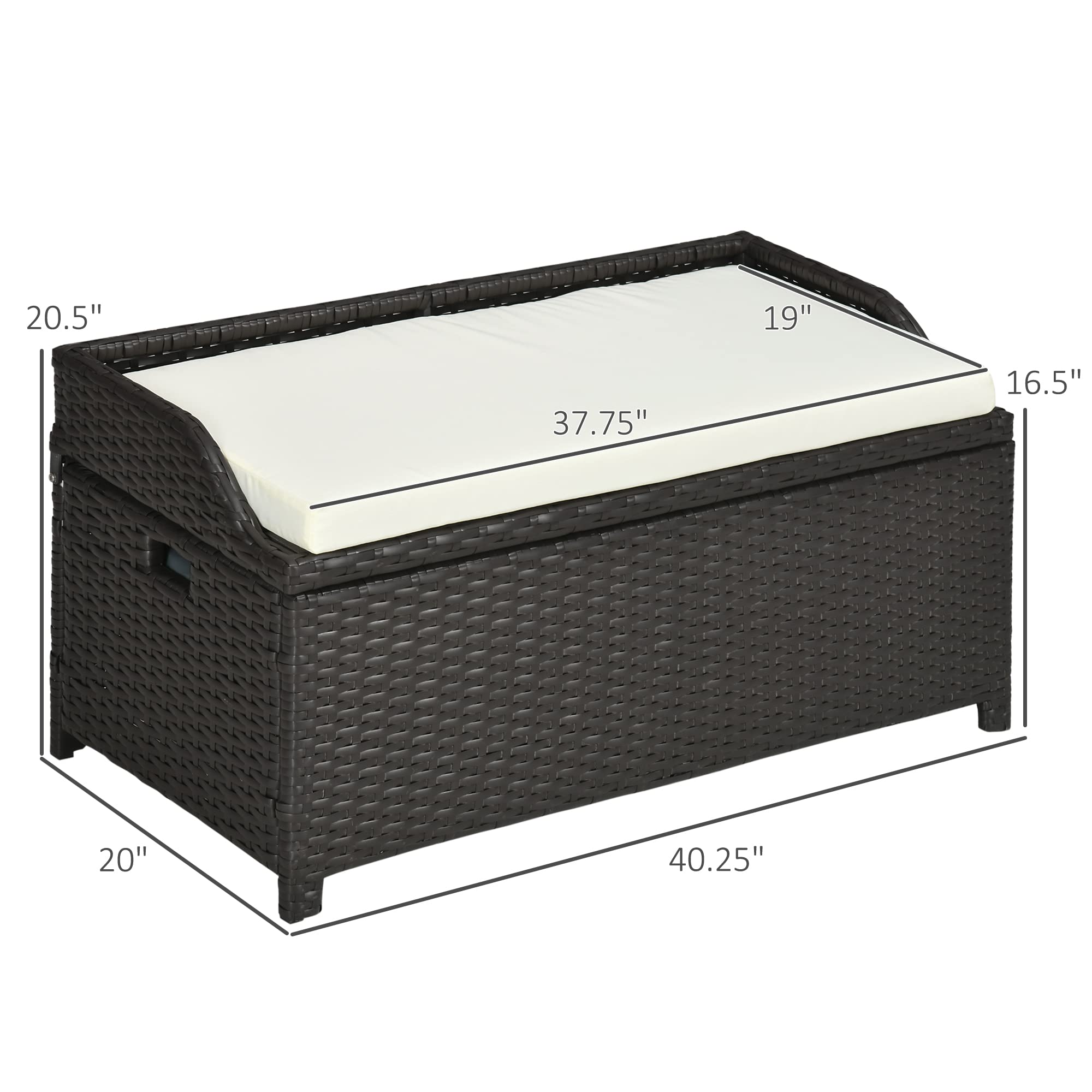 Outsunny 38 Gallon Outdoor Wicker Storage Bench Deck Box - Waterproof PE Rattan Patio Furniture with Cushion & Storage Bag - Perfect for Poolside, Garden, Deck, and Patio Organization