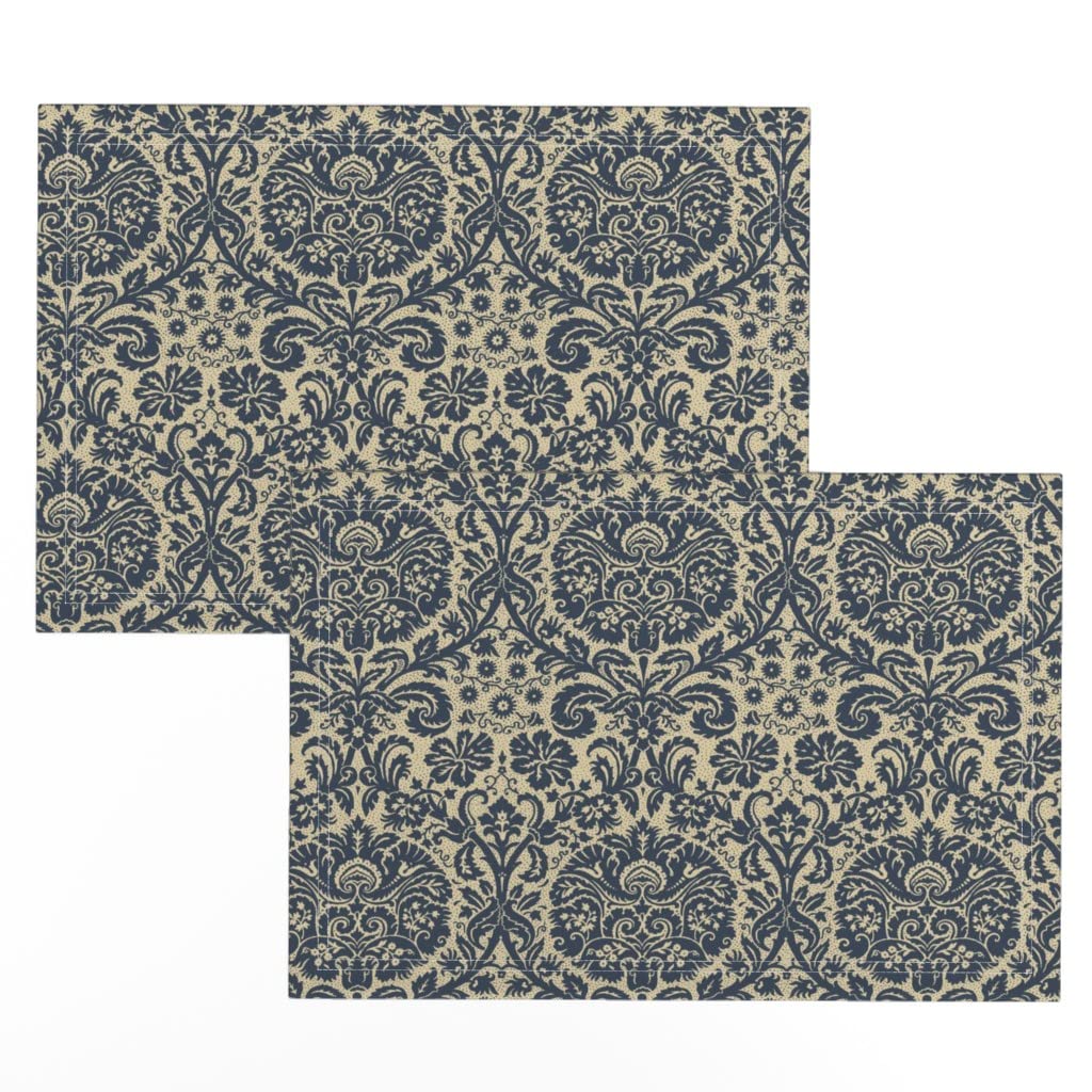 Spoonflower Linen Cotton Canvas Placemats Set of 2 - Vintage Rococo Persian Damask Print, Victorian Renaissance Medieval Gothic Design for Dining Table Decor, Perfect for Holiday Dinner Parties & Formal Events