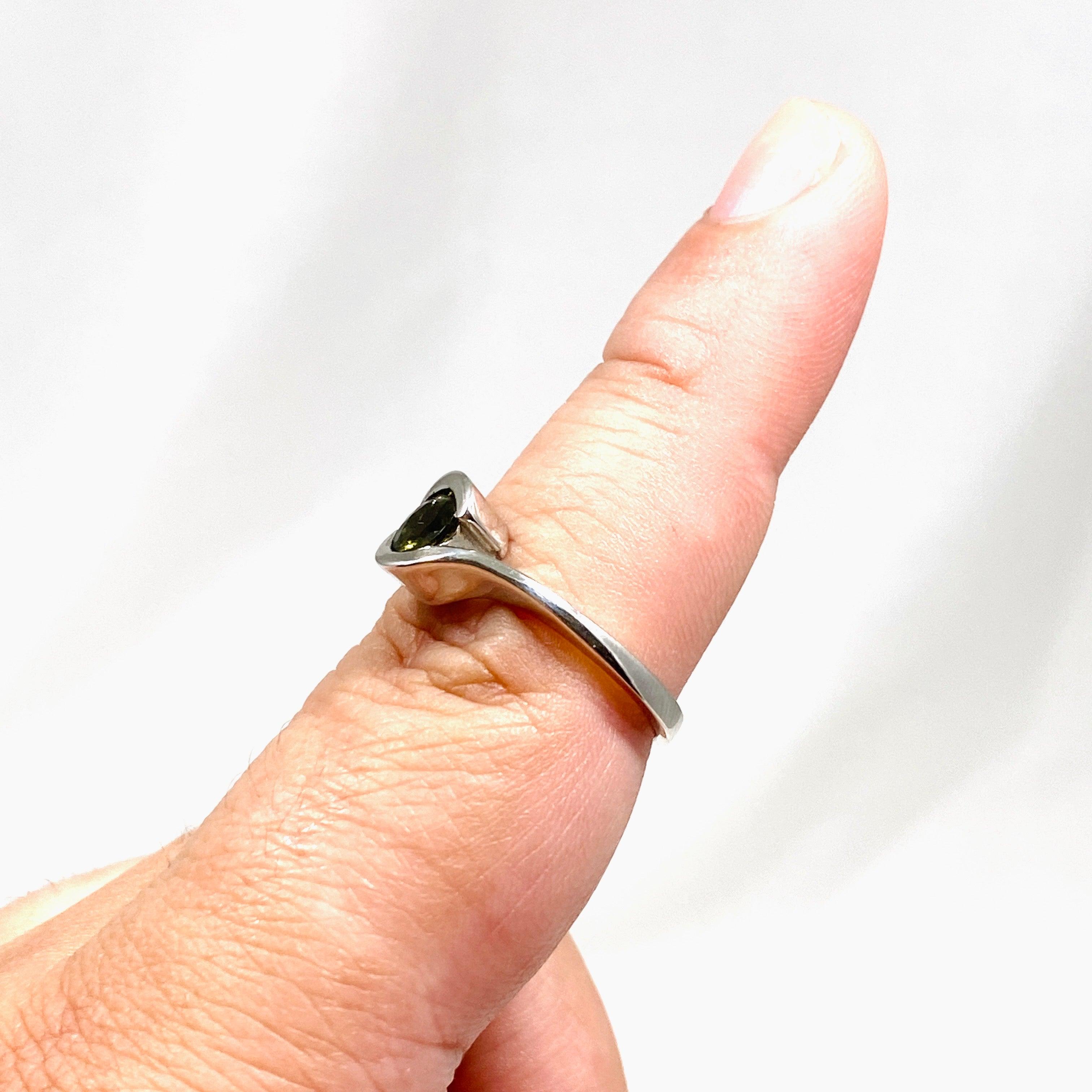 6mm Moldavite Gemstone Solitaire Ring in Sterling Silver - IVMR 03 | Elegant Bohemian Jewelry for Women, Perfect for Spiritual Healing & Special Occasions
