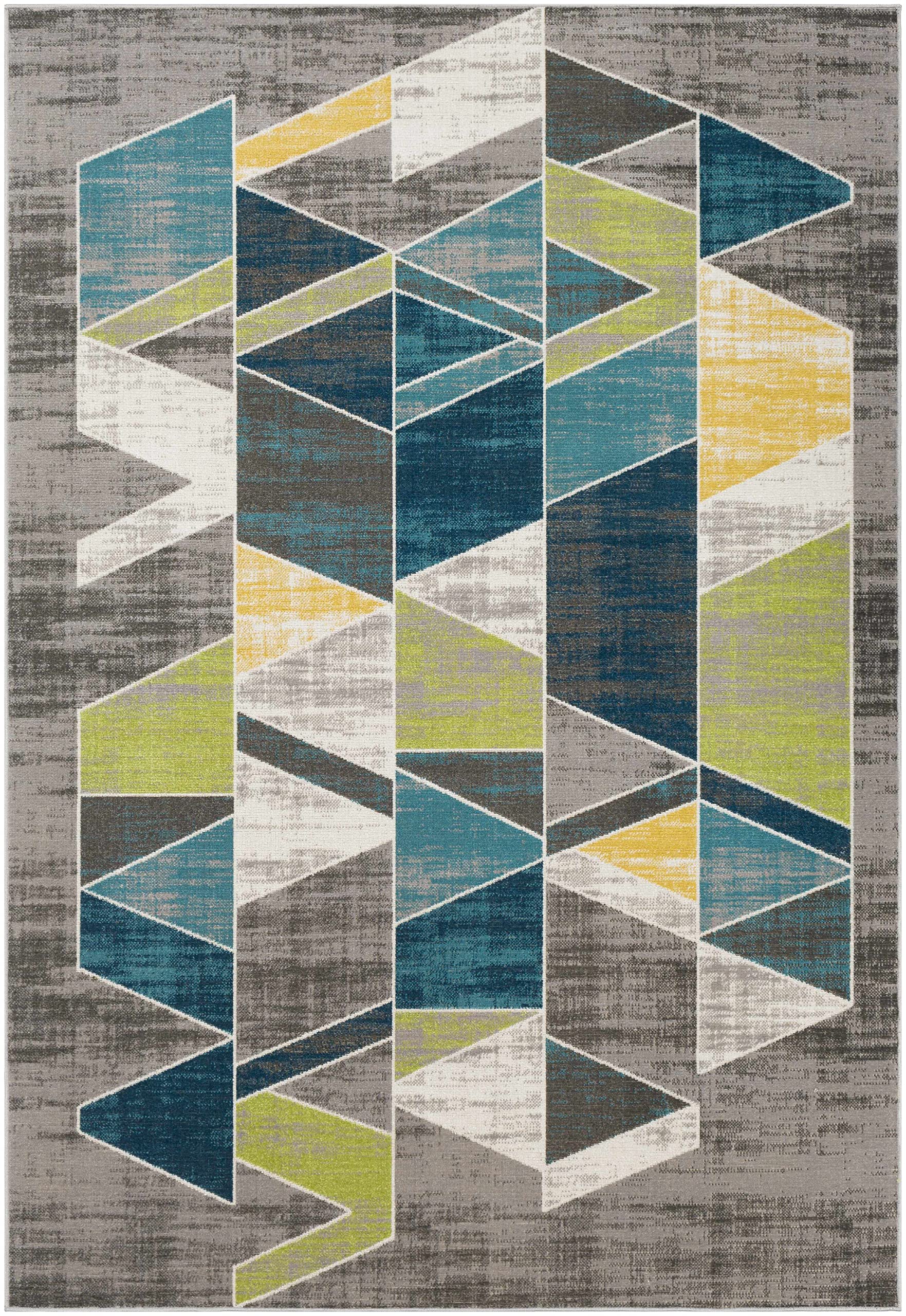 Hauteloom Hessel Modern Area Rug for Living Room & Bedroom - Soft Gray & Green Accent - 2' x 2'11