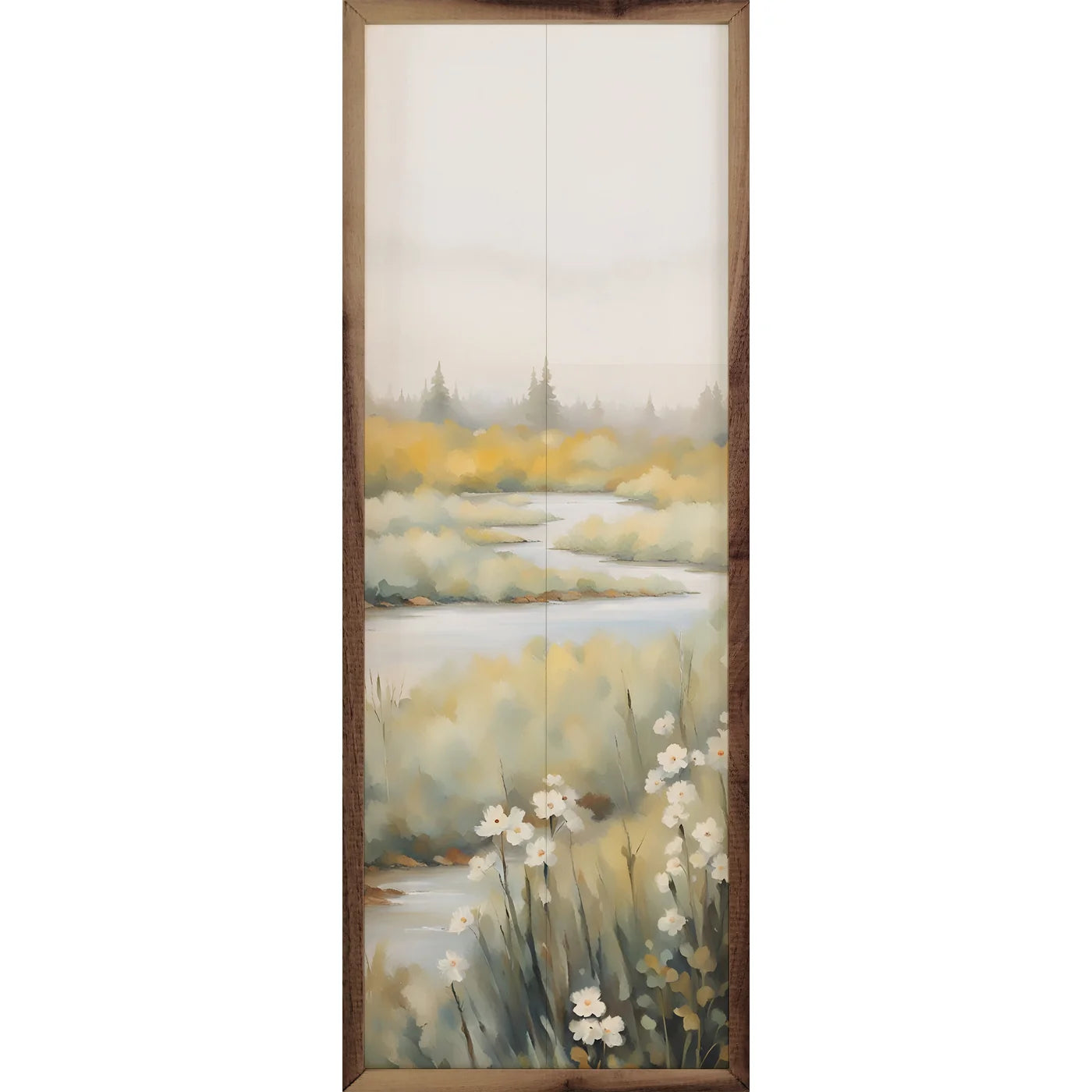 White Flowers Creek Wood Framed Wall Art Print - Nature Landscape Home Decor for Living Room, Bedroom & Office