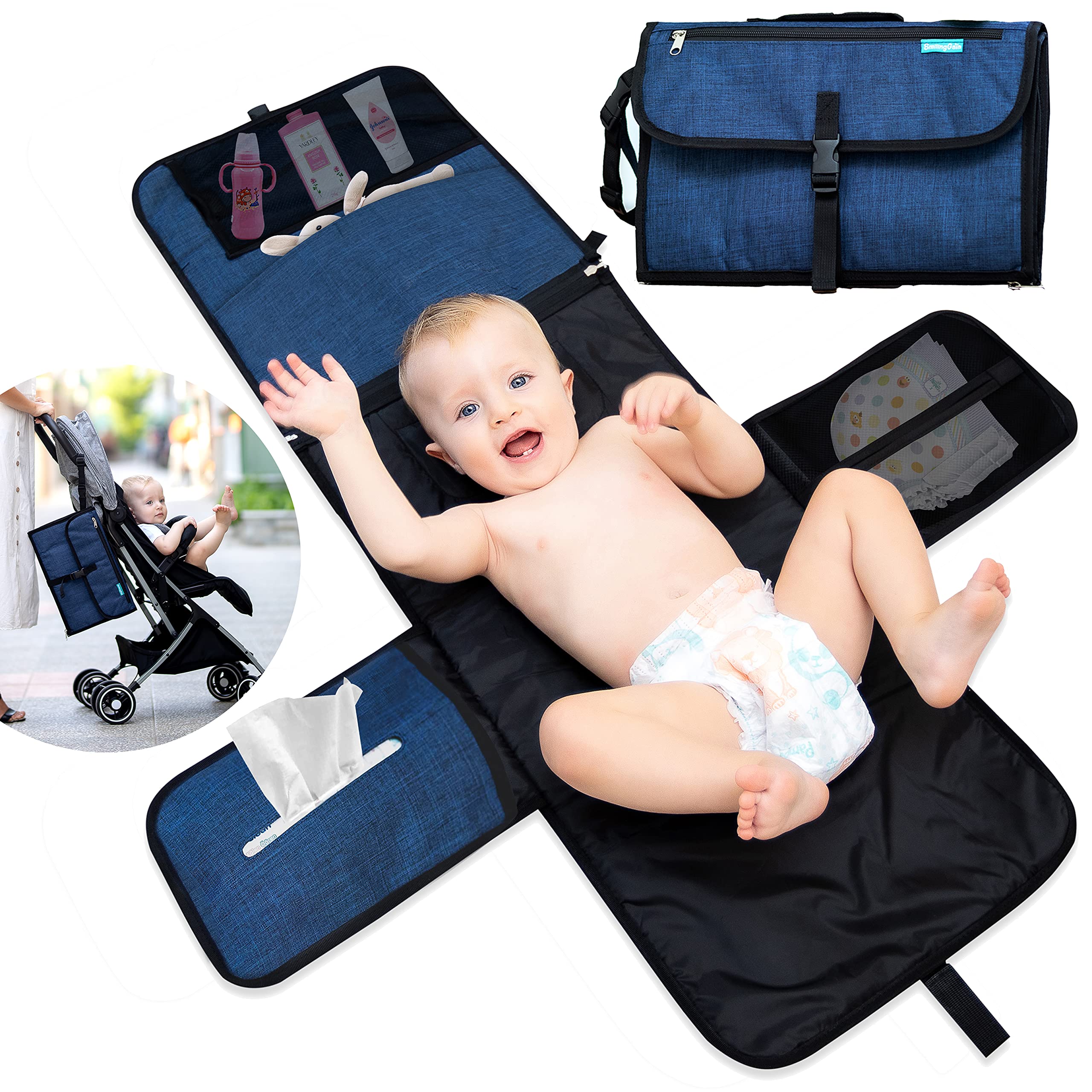 Premium Portable Baby Changing Pad - Waterproof Diaper Changing Mat for Travel & Home Use - Soft Polyurethane & Polyester - Gray Changing Mat for Nursery, Diaper Bag & On-the-Go Parents