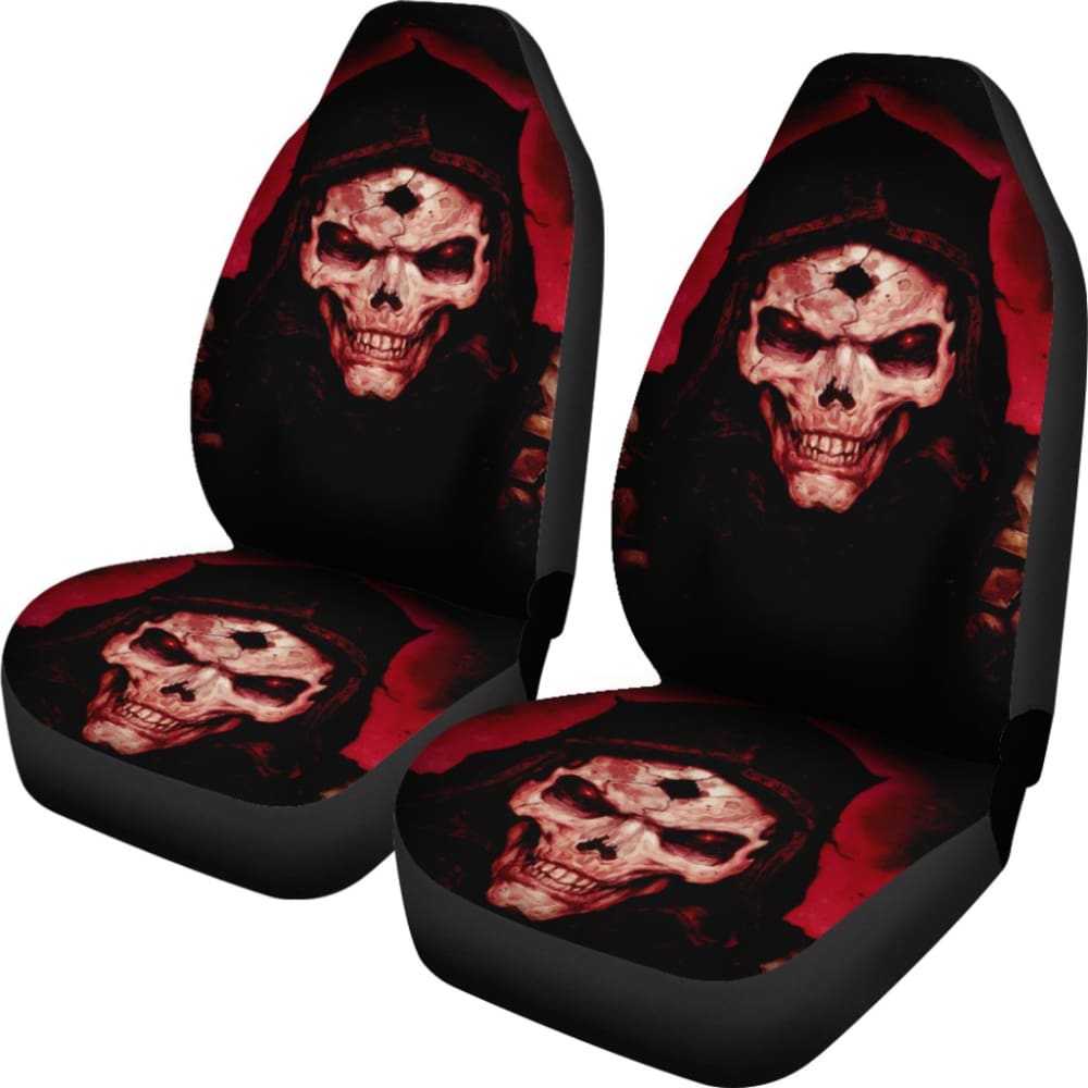2 Pcs Gothic Skull Car Seat Covers - Universal Fit for Cars, Trucks & SUVs - Black PU Leather with Skull Design - Perfect for Halloween, Gothic Style & Car Enthusiasts