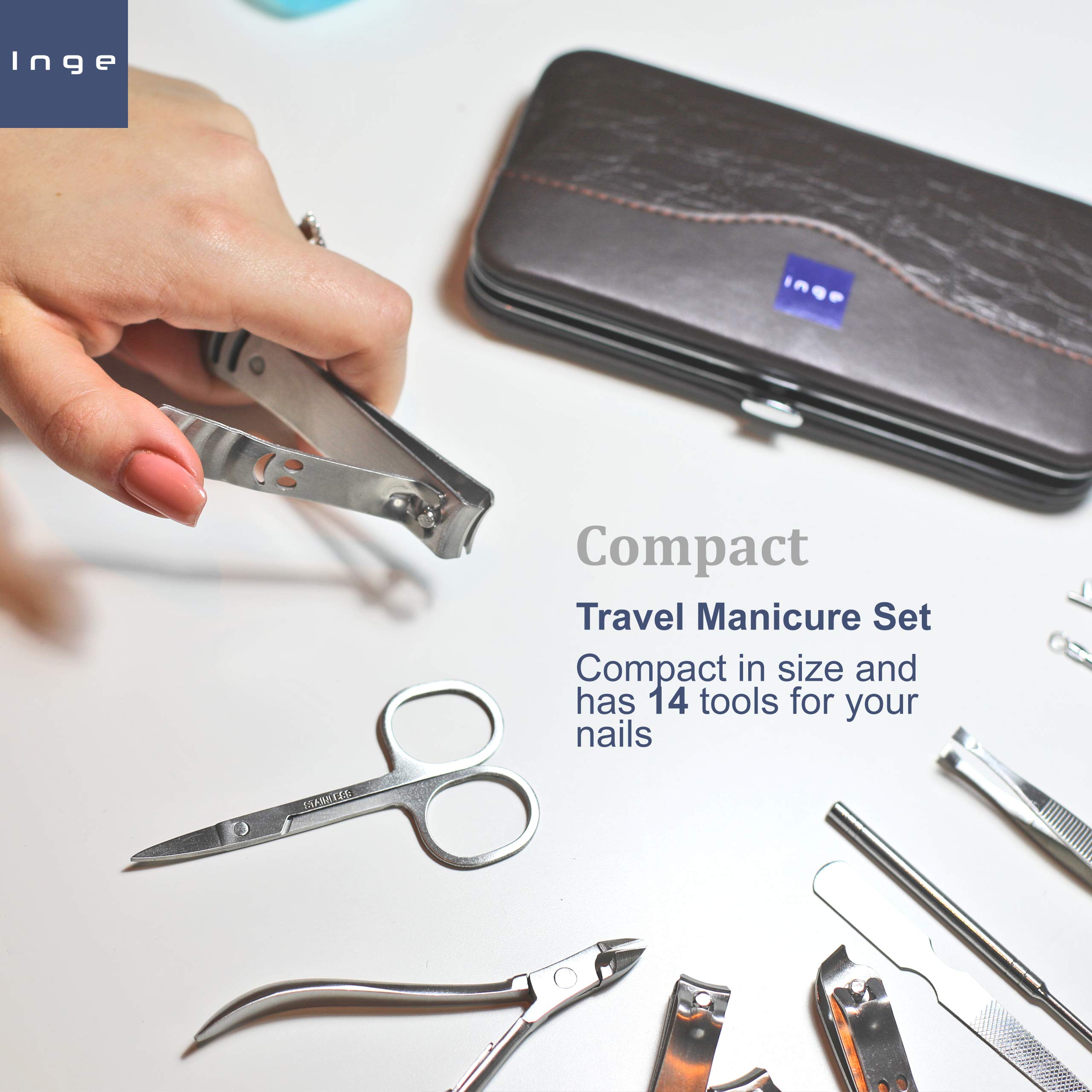 Premium Stainless Steel Manicure Kit for Men & Women - 14-Piece Leather Case Nail Care Set for Home, Travel & Gifting - Professional Nail Clippers, Files & Tools