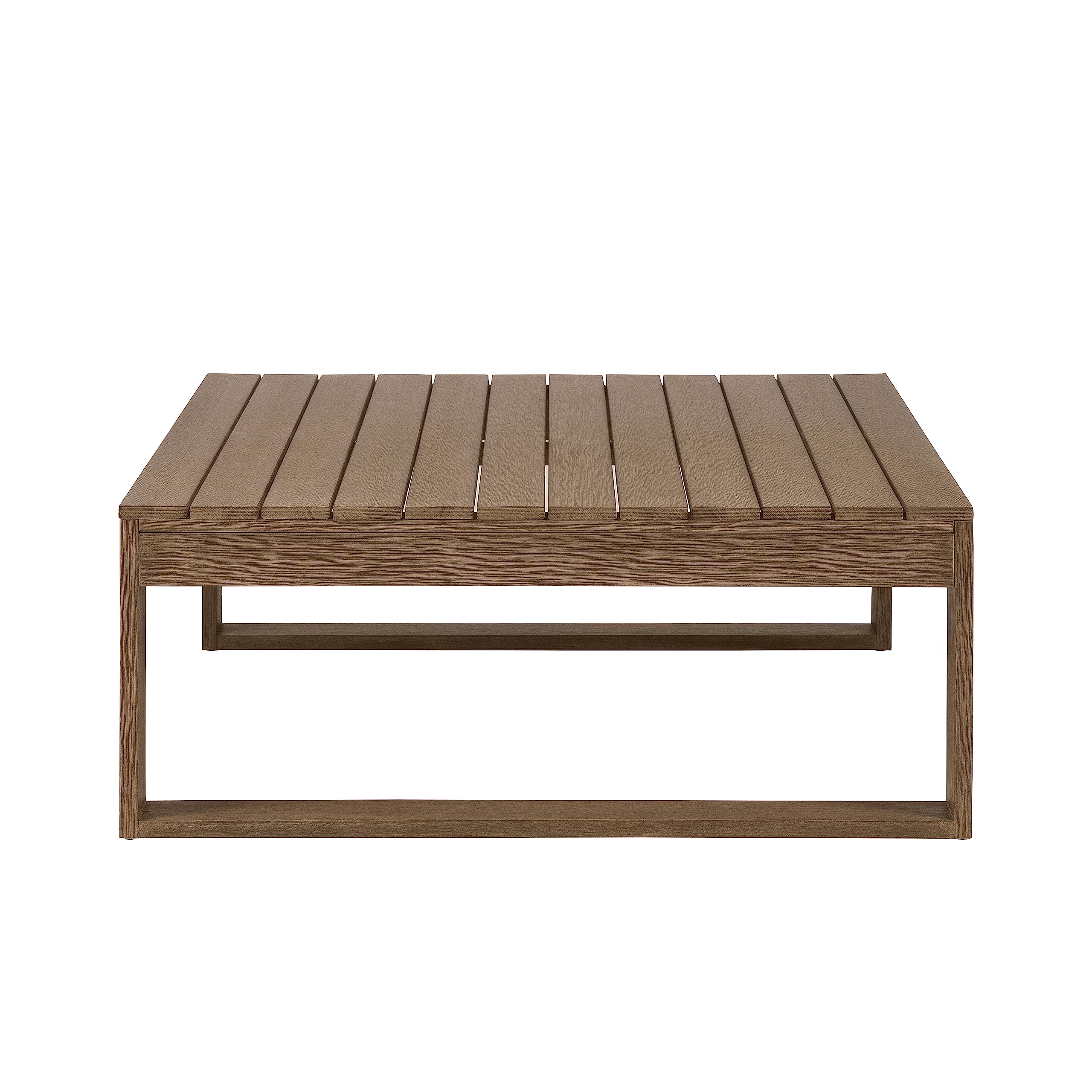Linon Natural Silas Oversized Eucalyptus Outdoor Coffee Table - Weather-Resistant Patio Furniture for Garden, Poolside & Backyard Decor
