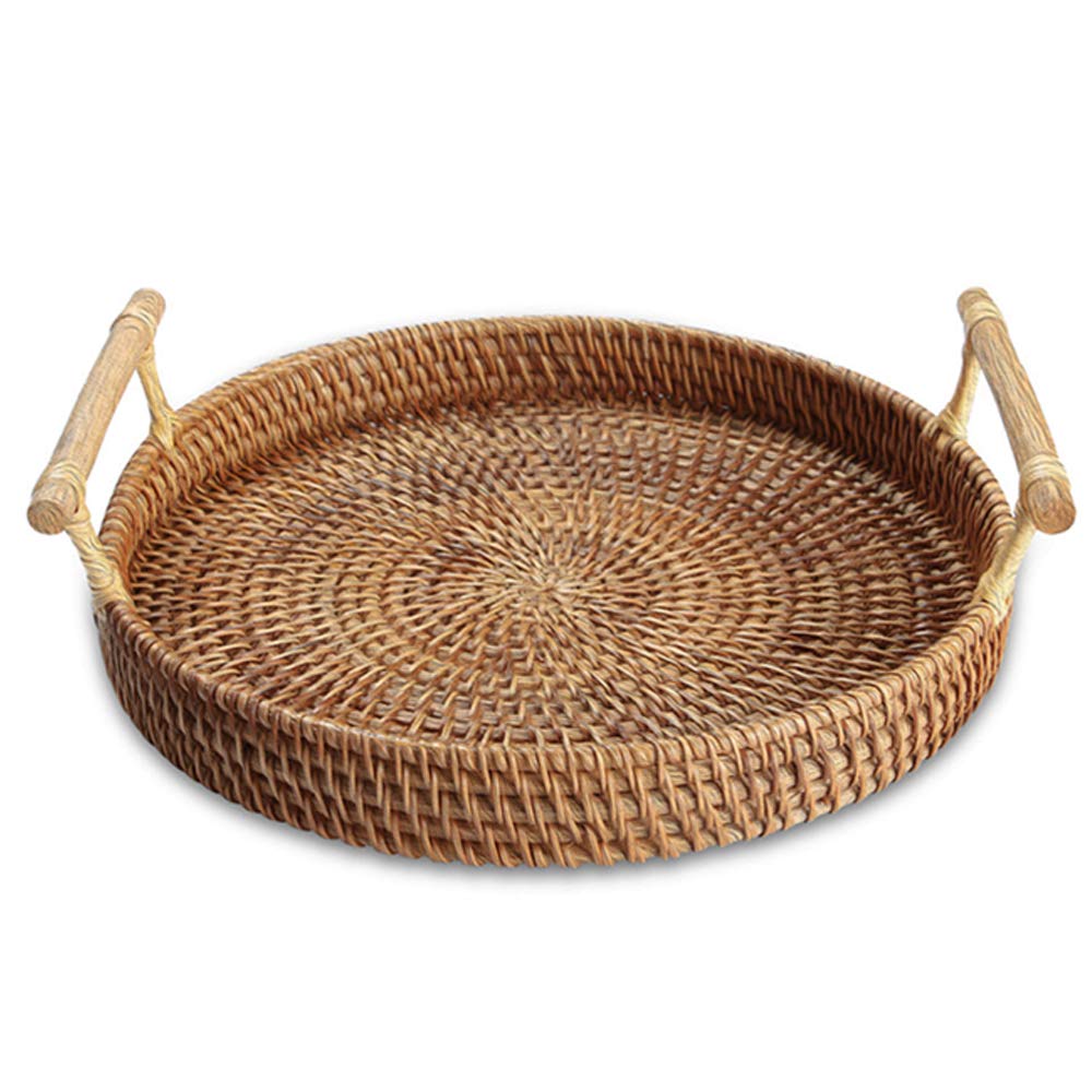 Handmade Rattan Round Woven Basket with Handles - 10.6
