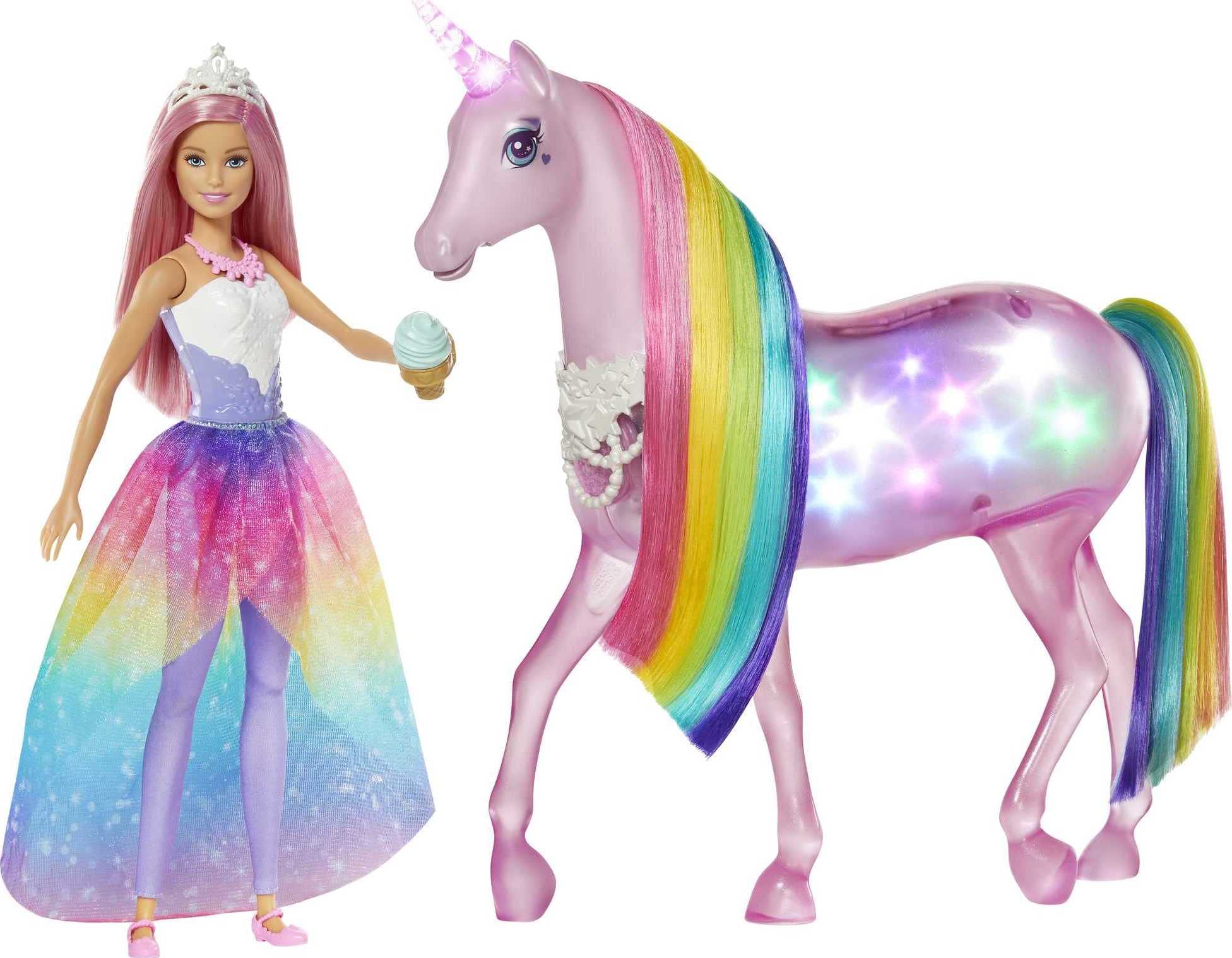 Barbie Dreamtopia Magical Lights Unicorn Toy with Rainbow Mane & Sound Effects | Interactive Princess Doll with Pink Hair & Food Accessories | Best Gift for Girls Ages 3-7 | Perfect for Imaginative Play, Birthday Presents & Fantasy Adventures