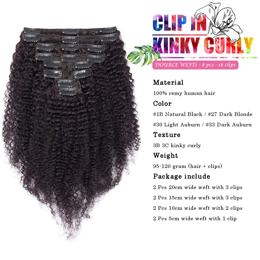 Afro Kinky Curly Clip-In Human Hair Extensions 20