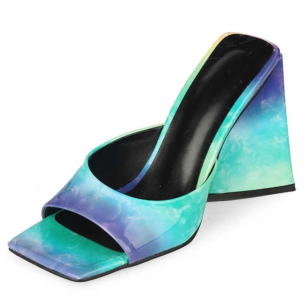 Skapee Women's Fashion Mules Sandals - Triangle Block High Heel Slides for Summer | Comfortable & Stylish Open-Toe Shoes for Beach, Party & Casual Outings