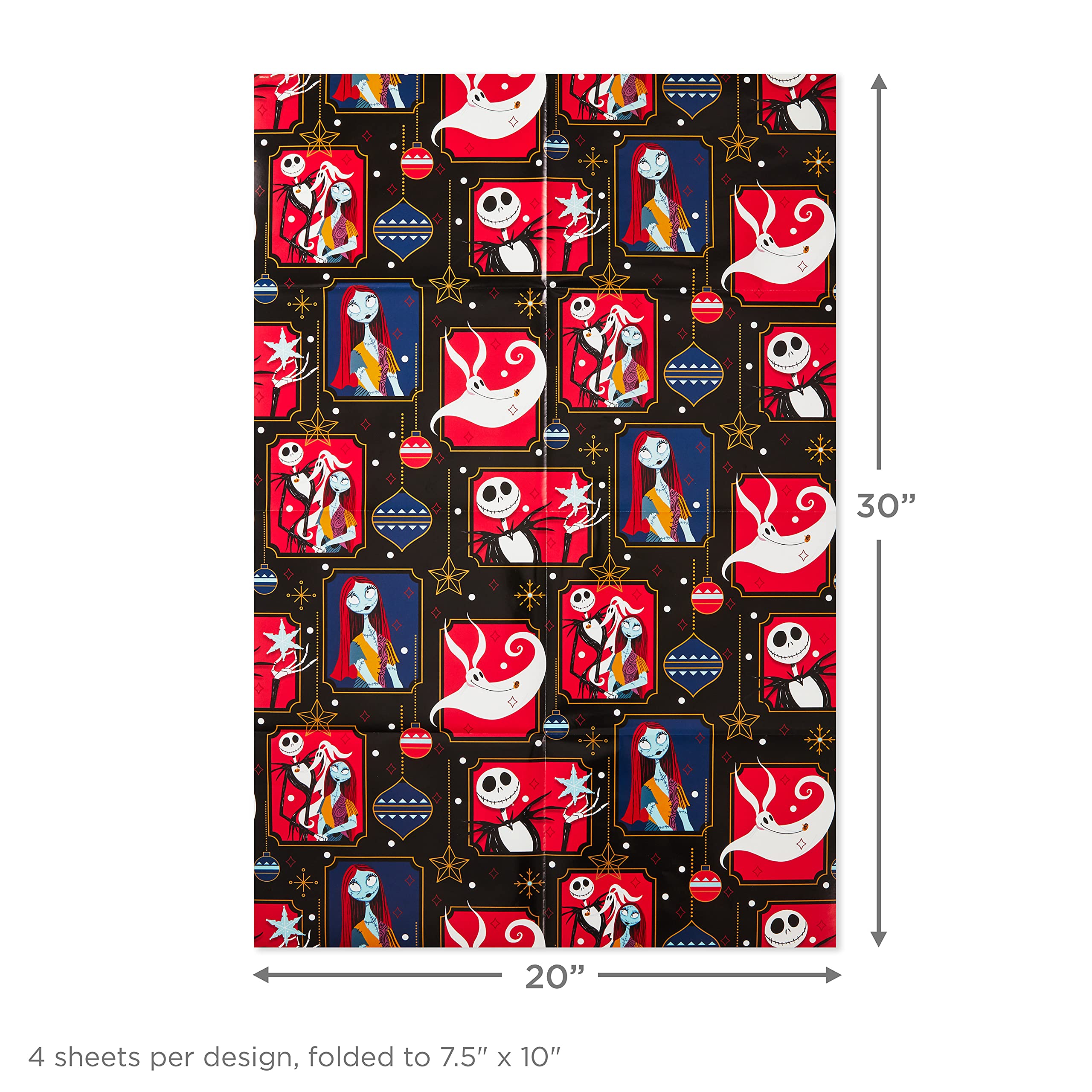 Hallmark Nightmare Before Christmas Wrapping Paper & Gift Bags Set - 12 Sheets & 3 Bags for Halloween, Christmas, Birthday Gifts - Perfect for Holiday Parties, Gift Exchanges & Themed Celebrations