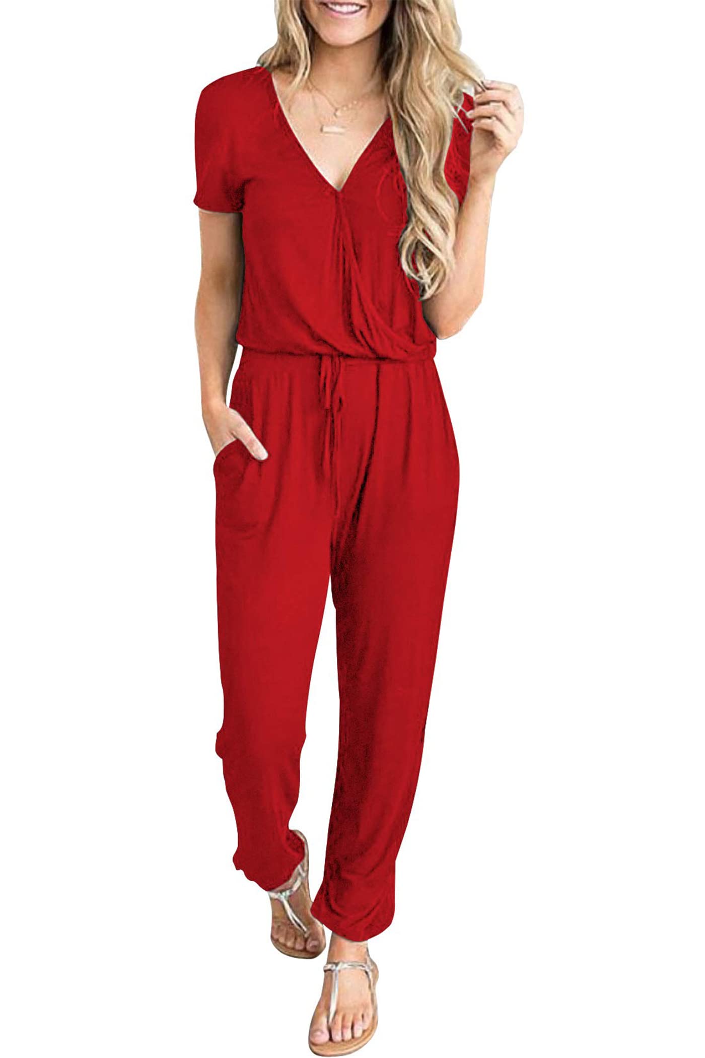 PRETTYGARDEN Women's Jumpsuit - 2025 Spring Summer Casual Short Sleeve Romper | Airport Outfit, Vacation Travel Dressy Outfits for Beach & Weekend Getaways