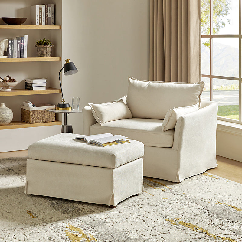 Comfortable Miles Slipcovered Armchair with Large Ottoman - Perfect for Living Room, Bedroom, or Home Office Relaxation