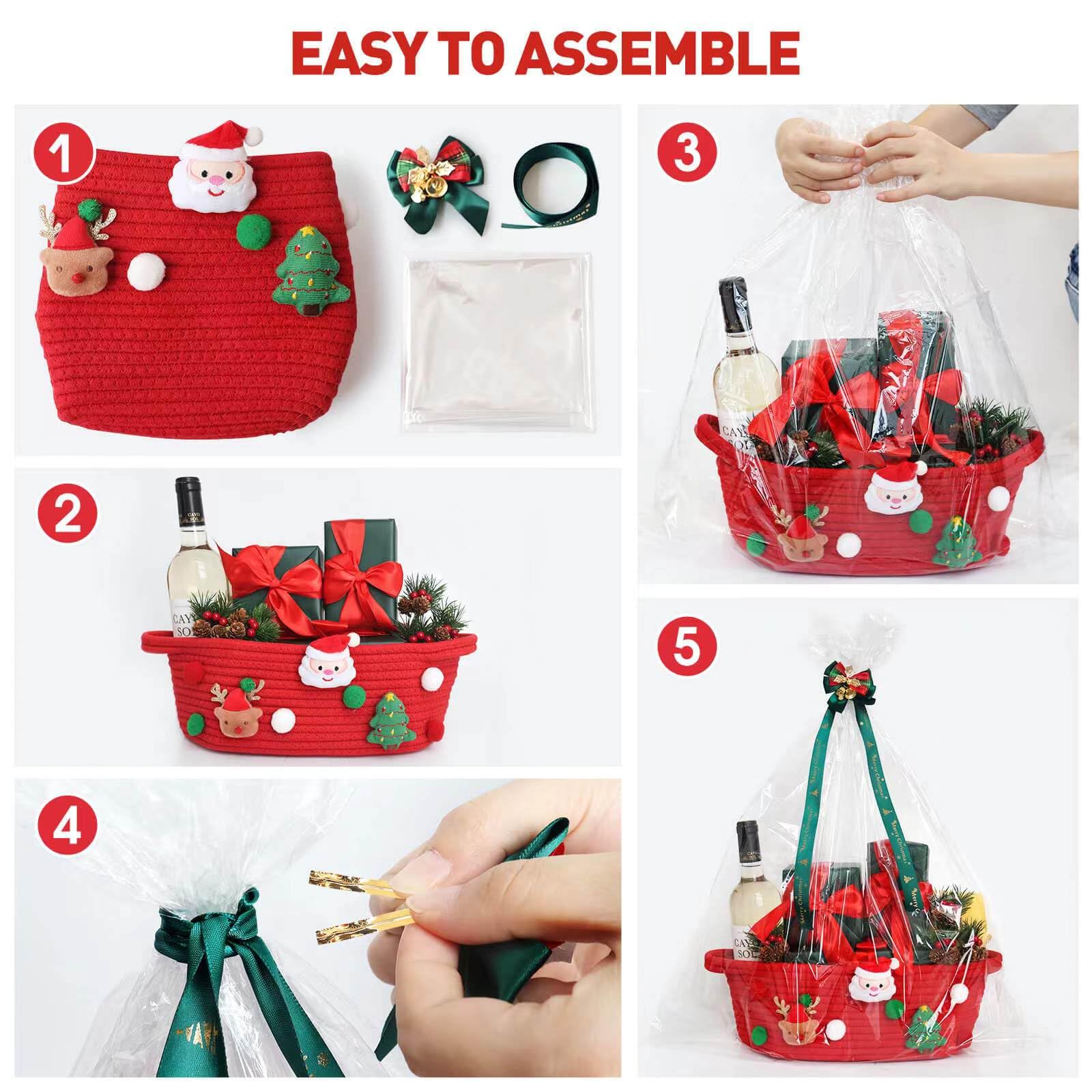 Christmas Gift Basket Set - Small Red Cotton Rope Basket with Gift Bag, Bow Ribbon & Handle | Holiday Wrapping Storage for Toys, Snacks & Home Decor | Perfect Xmas Gifts for Women, Men & Kids | Great for Holiday Parties, Gift Exchanges & Festive Home Decor