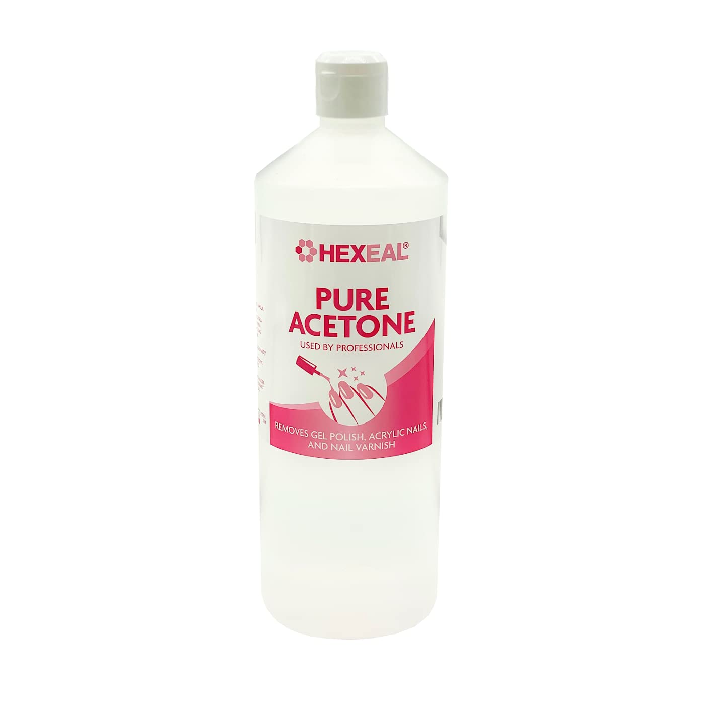Hexeal Pure Acetone 1L - 99.5% High Strength Acetone for Nail Polish Removal, Gel & Acrylic Soak Off - Professional Grade Nail Varnish Remover - Perfect for Salon, Home Manicure & Nail Art (1L Flip Top Bottle)