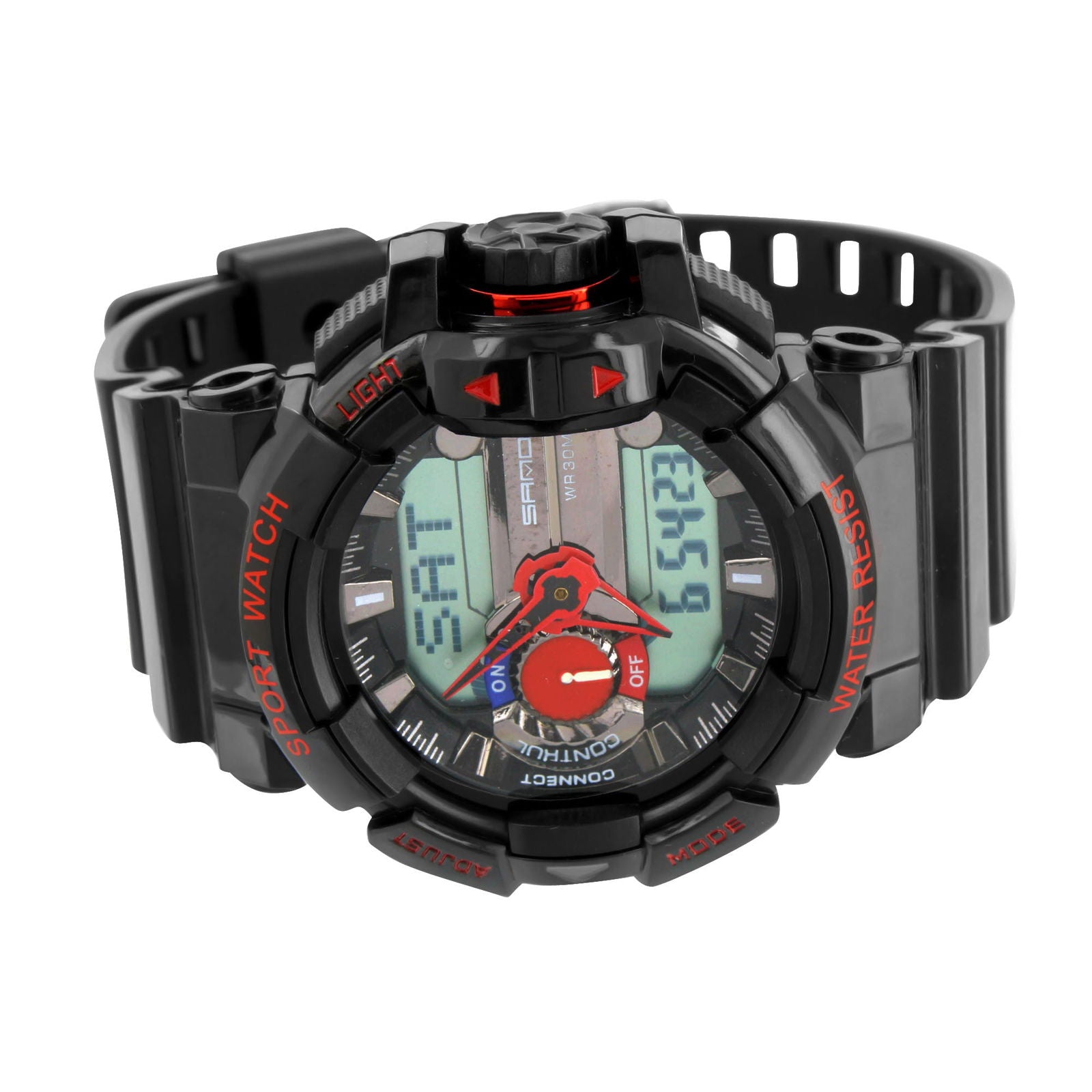 Shockproof Men's Sports Watch - Waterproof Digital Chronograph with LED Backlight, Black & Red Strap - Perfect for Running, Hiking, and Outdoor Adventures