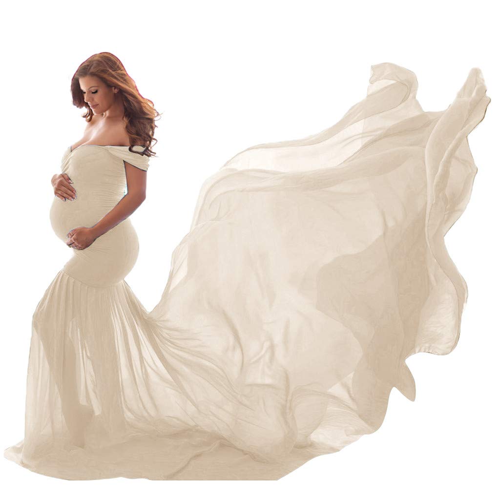MOMKER Women's Off Shoulder Sleeveless Maternity Dress - Solid Color Long Maxi Dress for Pregnancy Photoshoot & Wedding Guest - Perfect for Baby Showers, Maternity Photos, and Special Occasions