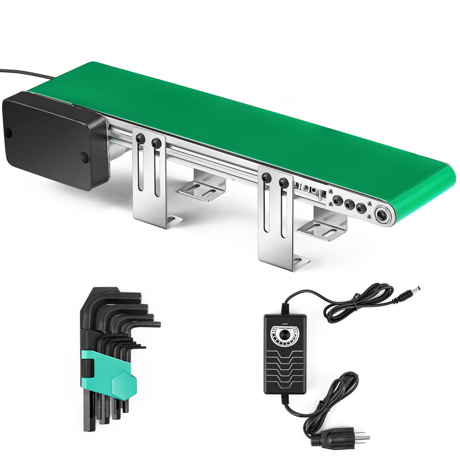 20 Inch PVC Belt Conveyor with Reverse Switch & Stepless Speed Control - Desktop Conveyor System for Packaging Factory, Production Line, Home Use | Perfect for Assembly Lines, Warehouse Sorting & DIY Projects