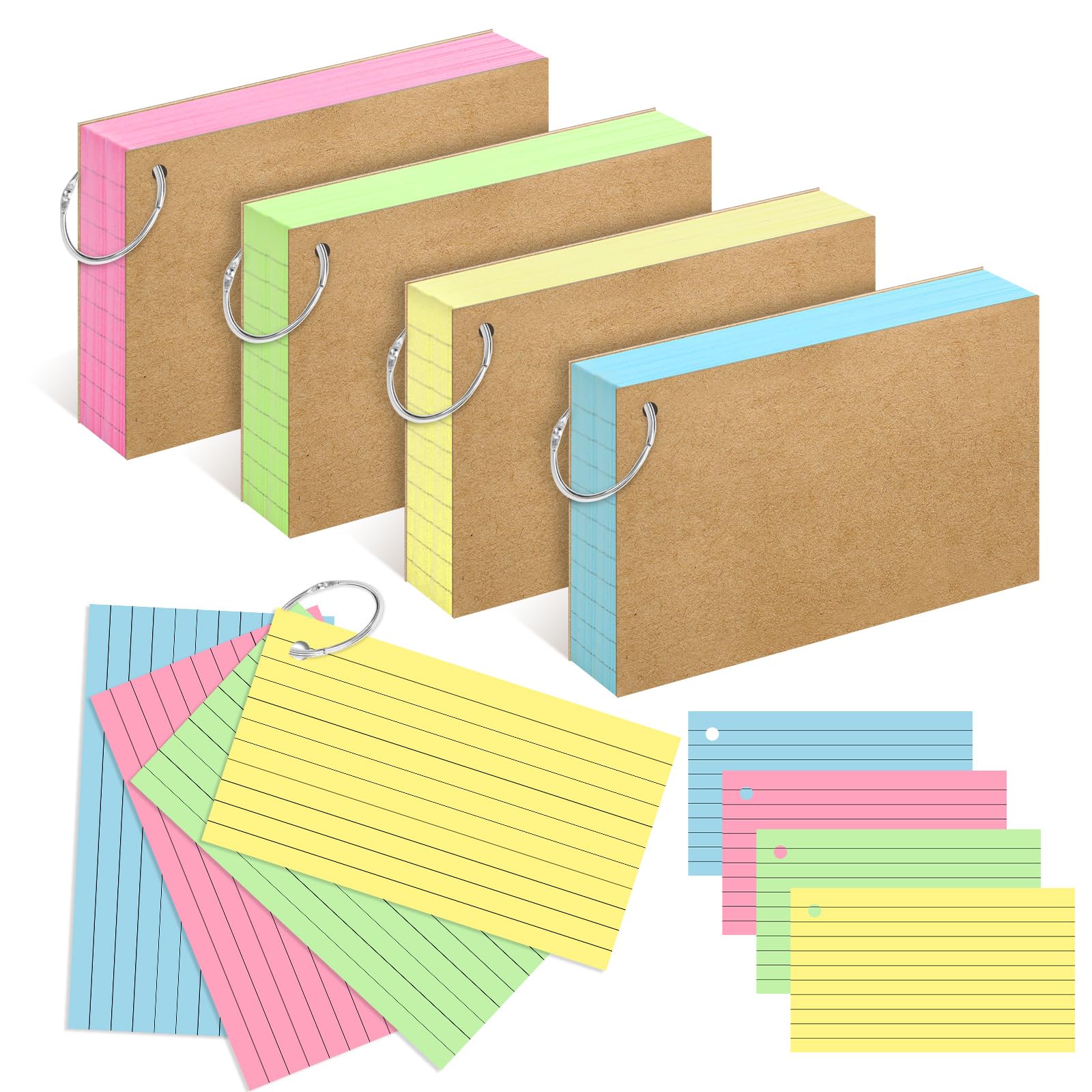 4x6 Inch Colored Index Cards with Ring - 200 Count Lined Flashcards for Studying, School Supplies & Note Taking | Perfect for Students, Teachers & Office Organization