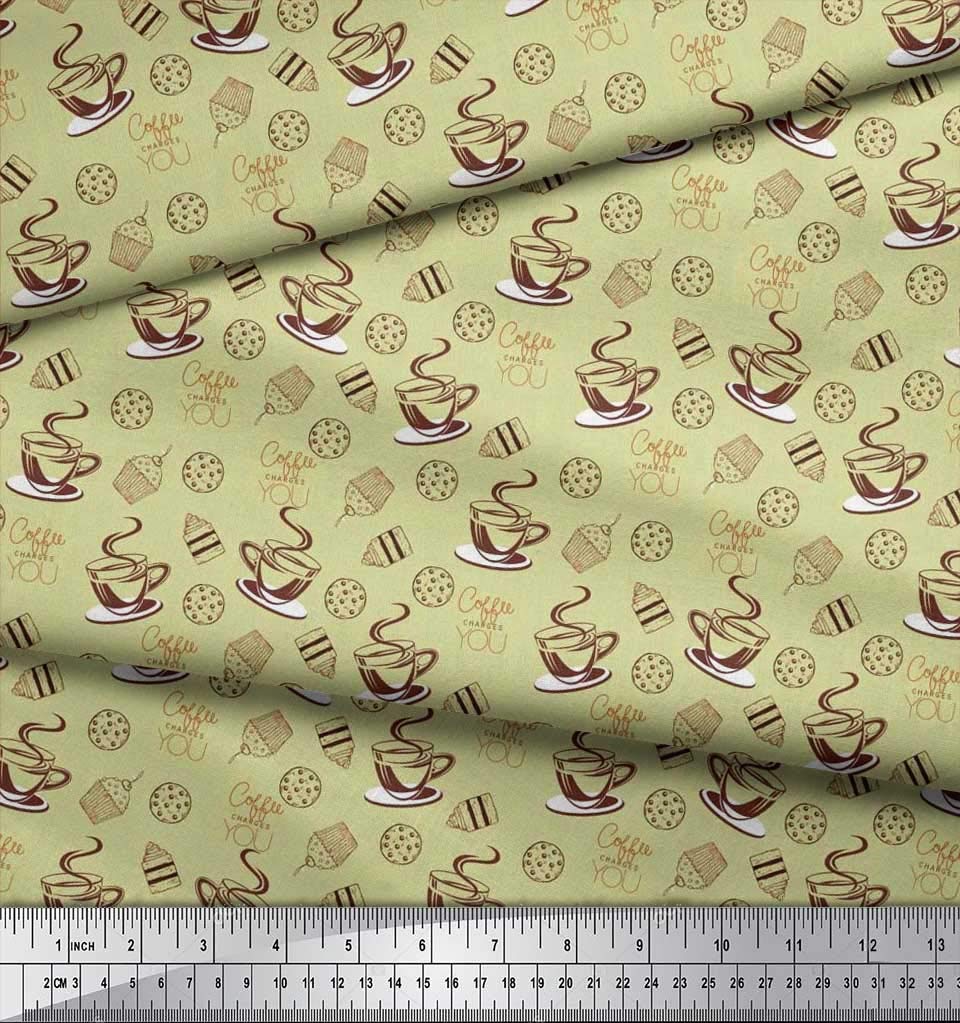 Soimoi Cotton Jersey Beige Fabric by The Yard - 58 Inch Wide - Coffee, Cookies & Cupcake Print Textile - Soft Fashion & Home Decor Material for DIY Dresses, Curtains, Quilting and Crafts