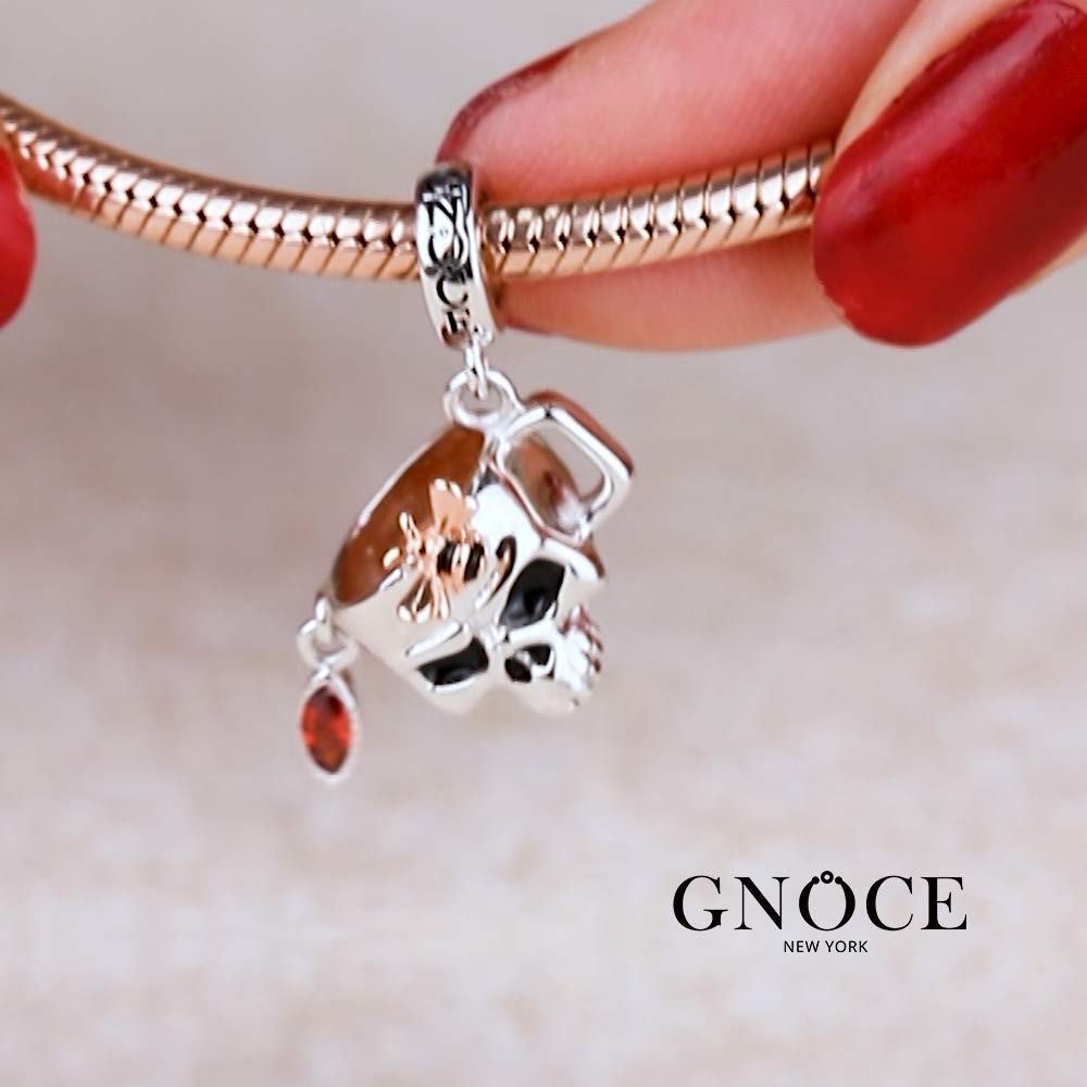 GNOCE Honey Cup Charm Pendant - Sterling Silver Skull Charm with CZ Stones - Fits All Bracelets & Necklaces - Women's Jewelry Gift for Halloween, Gothic Fashion & Everyday Wear