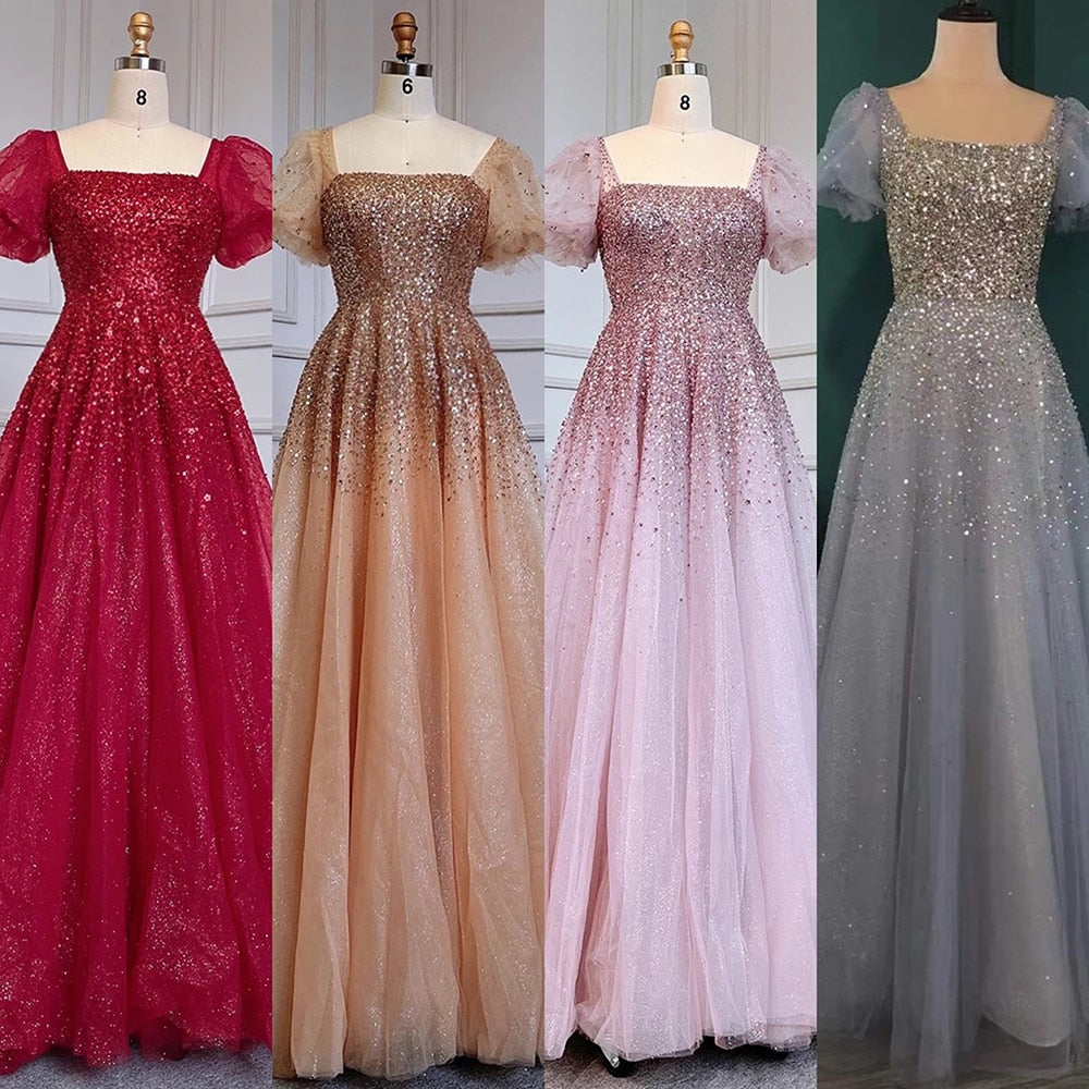 Serene Hill Sexy Gold A-Line Luxury Sparkle Beaded Lace-Up Evening Dress Gown for Women 2025 | Formal Party, Prom, Wedding Guest, Black Tie Event