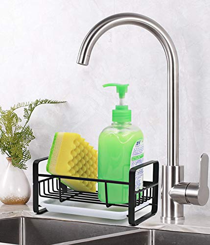 Stainless Steel Sponge Holder with Drain Pan - Kitchen Sink Organizer & Soap Tray - Rustproof Sink Caddy for Sponges, Brushes and Dish Soap - Perfect for Kitchen, Bathroom or RV Use