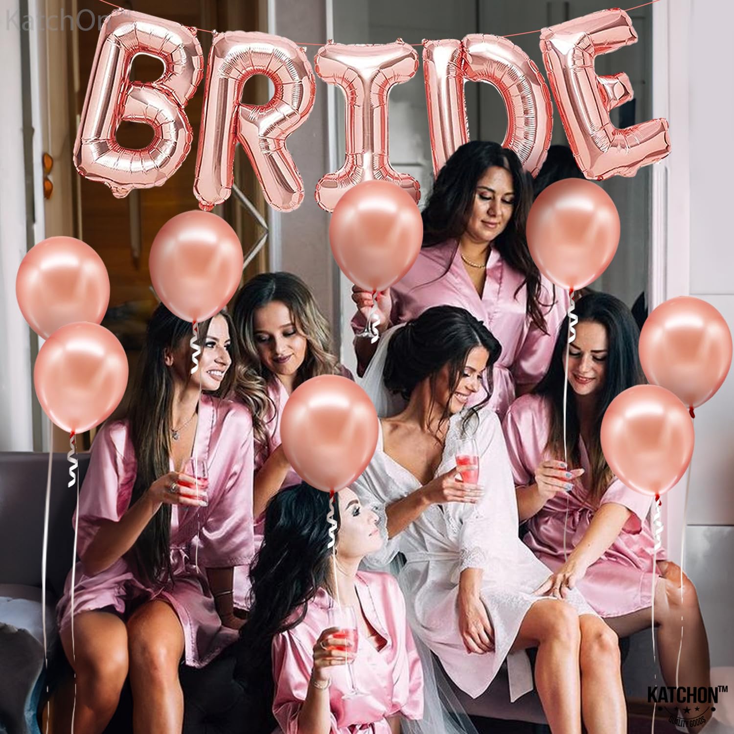 KatchOn Rose Gold Bride Balloons Set - 16 Inch (Pack of 15) | Bachelorette Party & Bridal Shower Decorations | Latex Balloons for Wedding Decor, Bridal Showers, Bachelorette Parties & Wedding Receptions