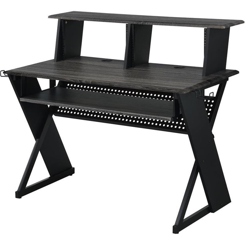 Acme Furniture Black Rectangular Music Desk with Headphone Holder - Perfect for Home Studios, Music Practice & Office Workspaces