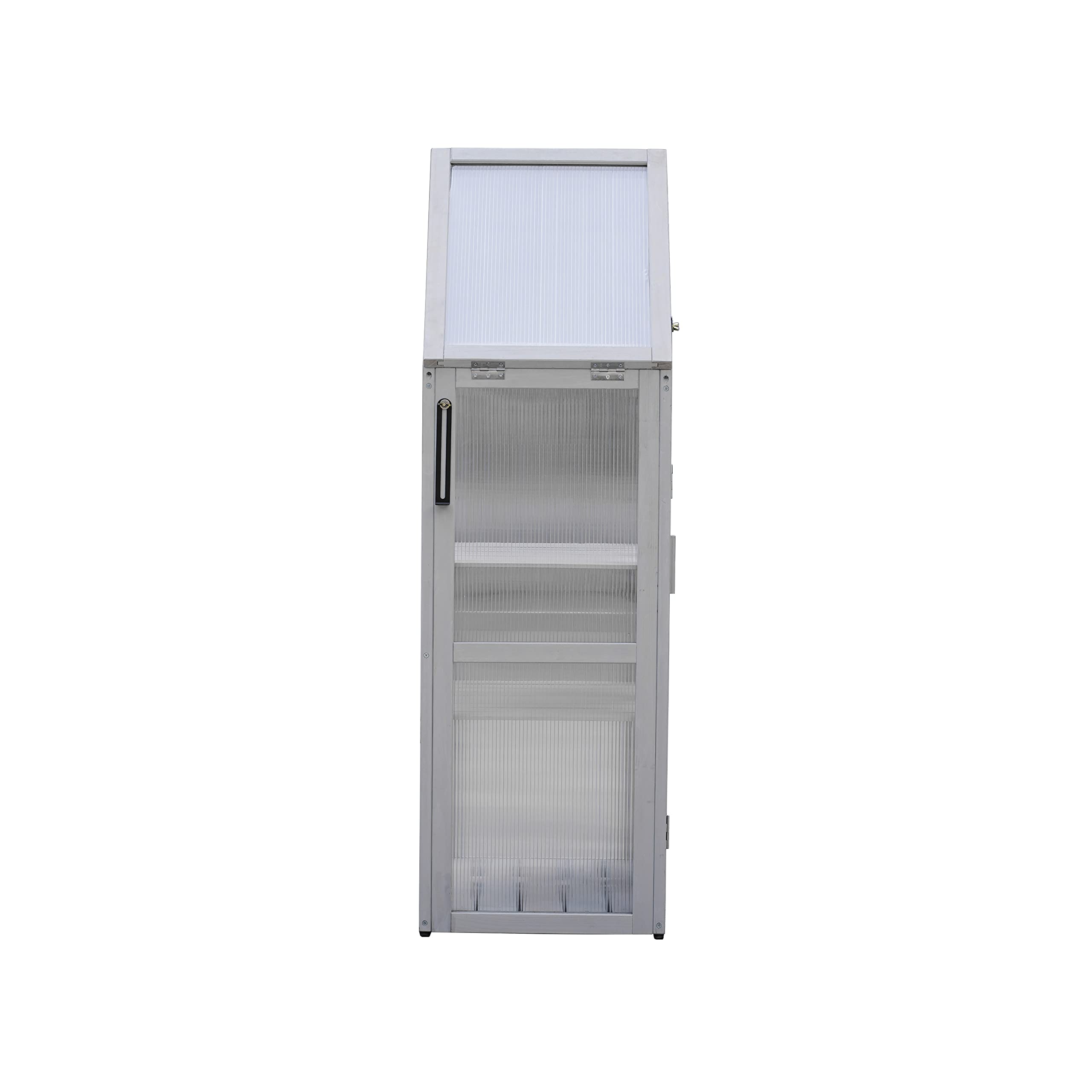 Upgraded Mini Greenhouse Kit for Outdoor & Indoor Use - Adjustable Shelving Small Wood Cold Frame Plant Stand Cabinet for Garden, Patio, Balcony, Apartment & Porch - UV-Resistant Gray Greenhouse for Herbs, Flowers & Seedlings