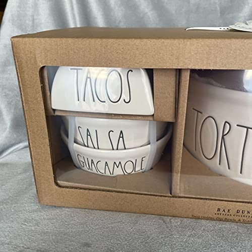 Rae Dunn Taco Serving Set - 4-Piece Taco Warmer with Salsa & Guacamole Bowls - Perfect for Taco Tuesday Parties, Mexican Food Nights & Family Dinners