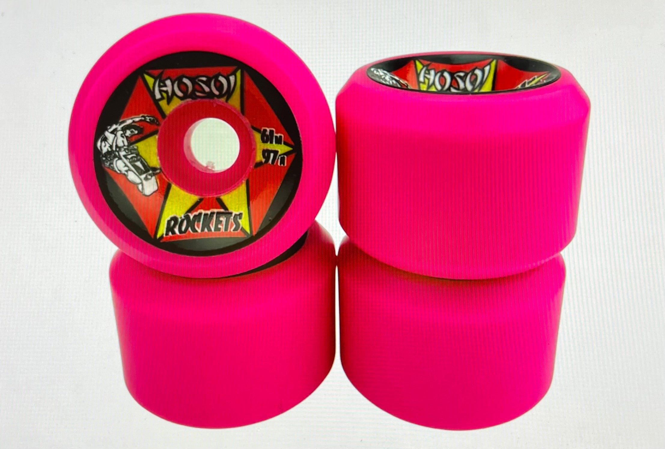HOSOI Rockets Skateboard Wheels - Pink 70mm 78A for Smooth Cruising & Street Skating - Perfect for Beginners & Pro Skaters