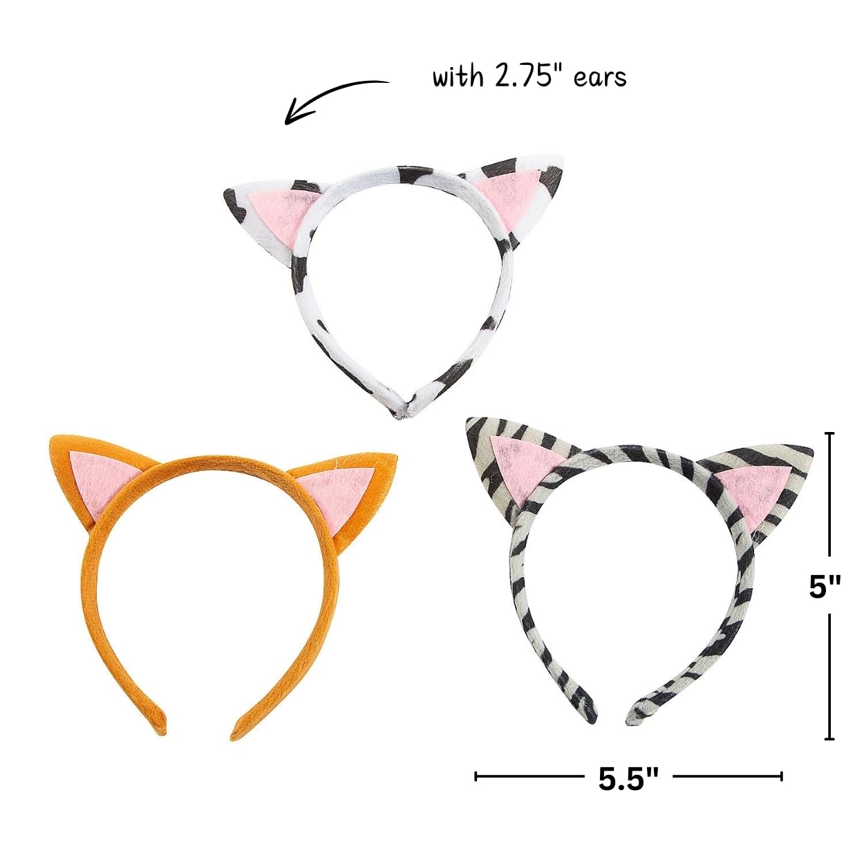 Fun Express Plush Kitty Ear Headbands - 12 Pack Cute Cat Ear Hair Accessories for Women Girls, Cosplay, Costume Parties & Dress Up