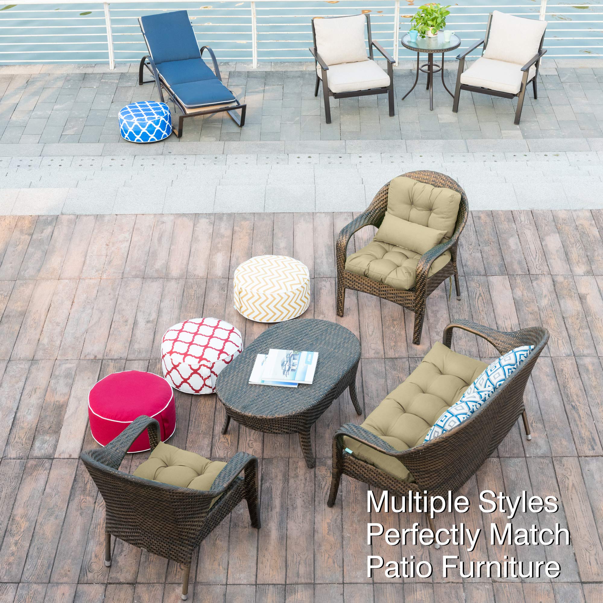 QILLOWAY Outdoor Chair Cushions - 4 Pack Tufted Seat & Back Pillows for Patio Furniture, Spring Summer Seasonal Replacement Cushions (Beige) - Perfect for Garden, Poolside, Deck, and Porch Relaxation