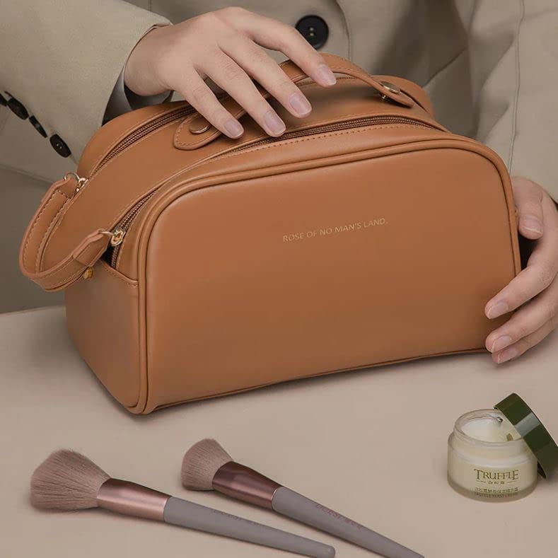 Flywind Travel Makeup Bag - Large Waterproof PU Leather Cosmetic Organizer with Handle for Women | Multifunctional Toiletry Case for Travel, Gym & Daily Use | Multicolor