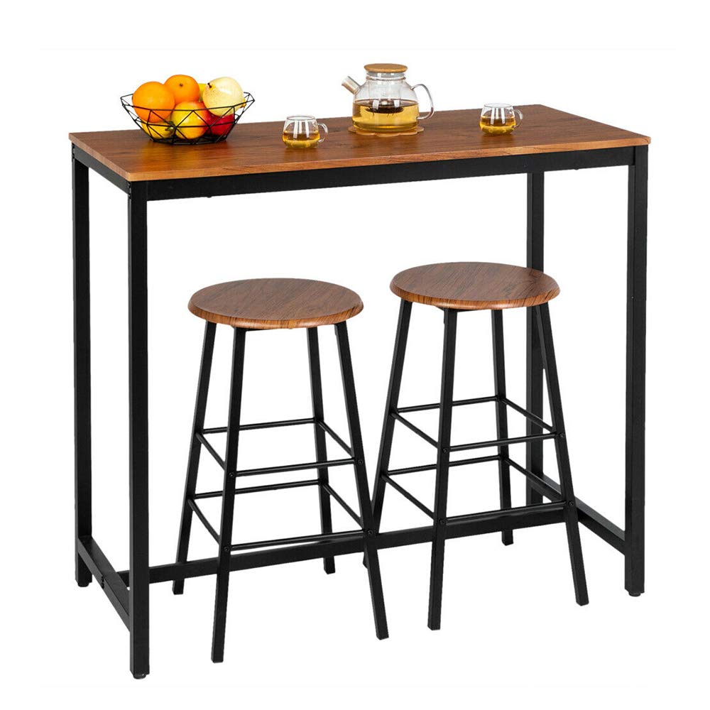 Light Brown 3-Piece Pub Table Set with Bar Stools - 41.75