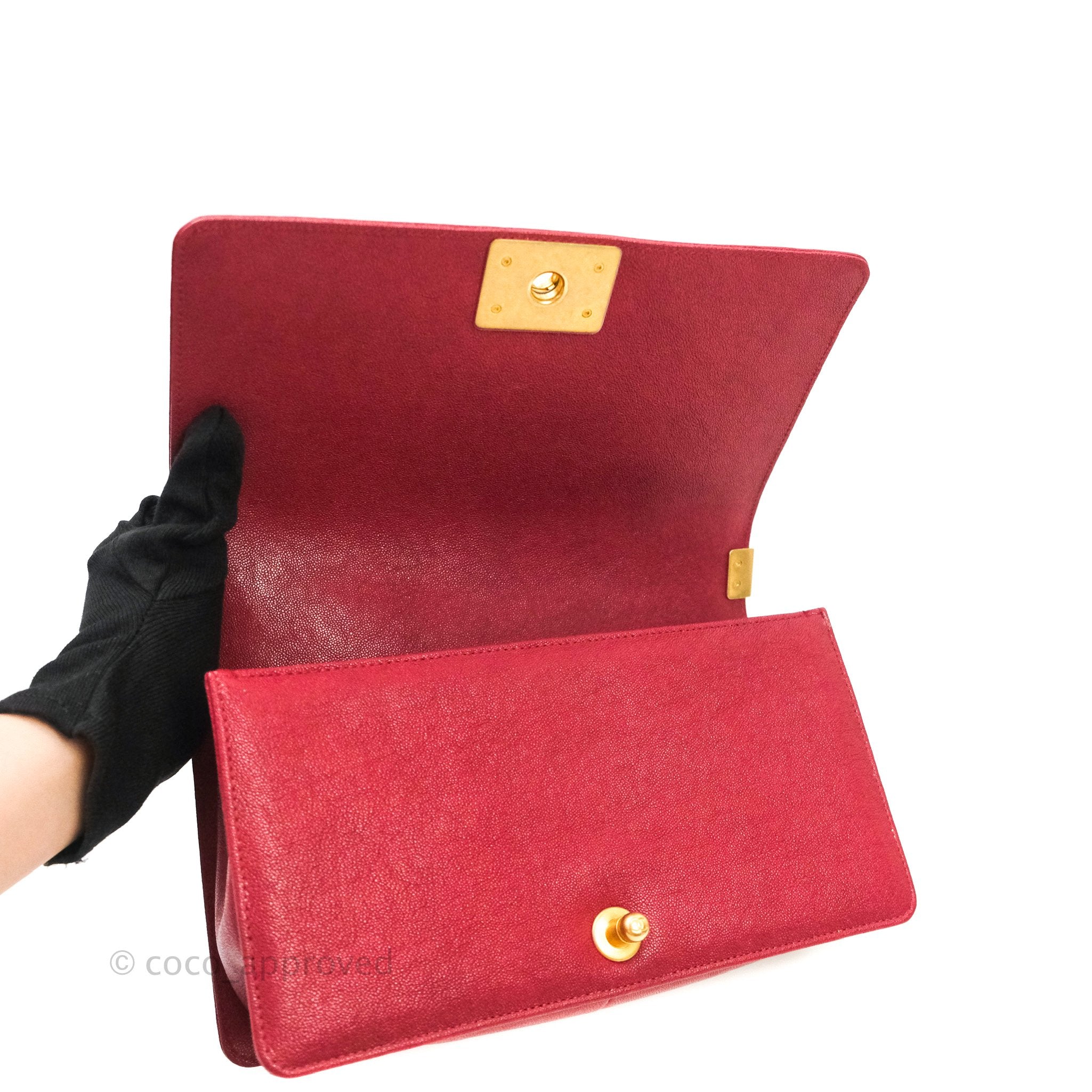 Chanel Boy Chevron Medium Flap Bag in Red Caviar Leather with Gold Hardware - Perfect for Evening Events, Parties, and Luxury Fashion Accessories