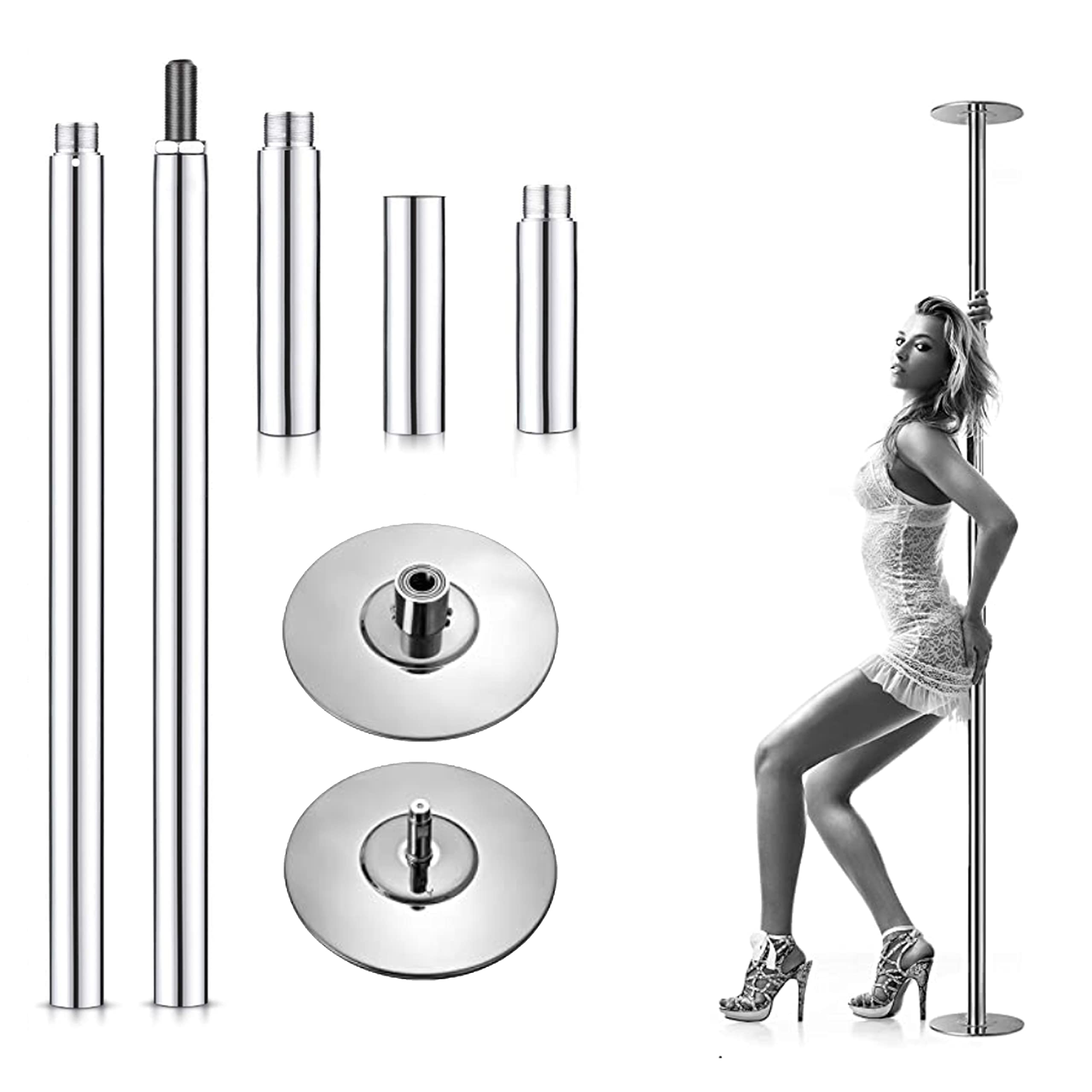 Luxton Adjustable Portable Dance Pole - Heavy-Duty Steel Stripper Pole for Home Gym & Fitness - Static & Spinning Pole Dancing Equipment with Installation Tools - Perfect for Dance Practice, Workout, and Nightclub Entertainment