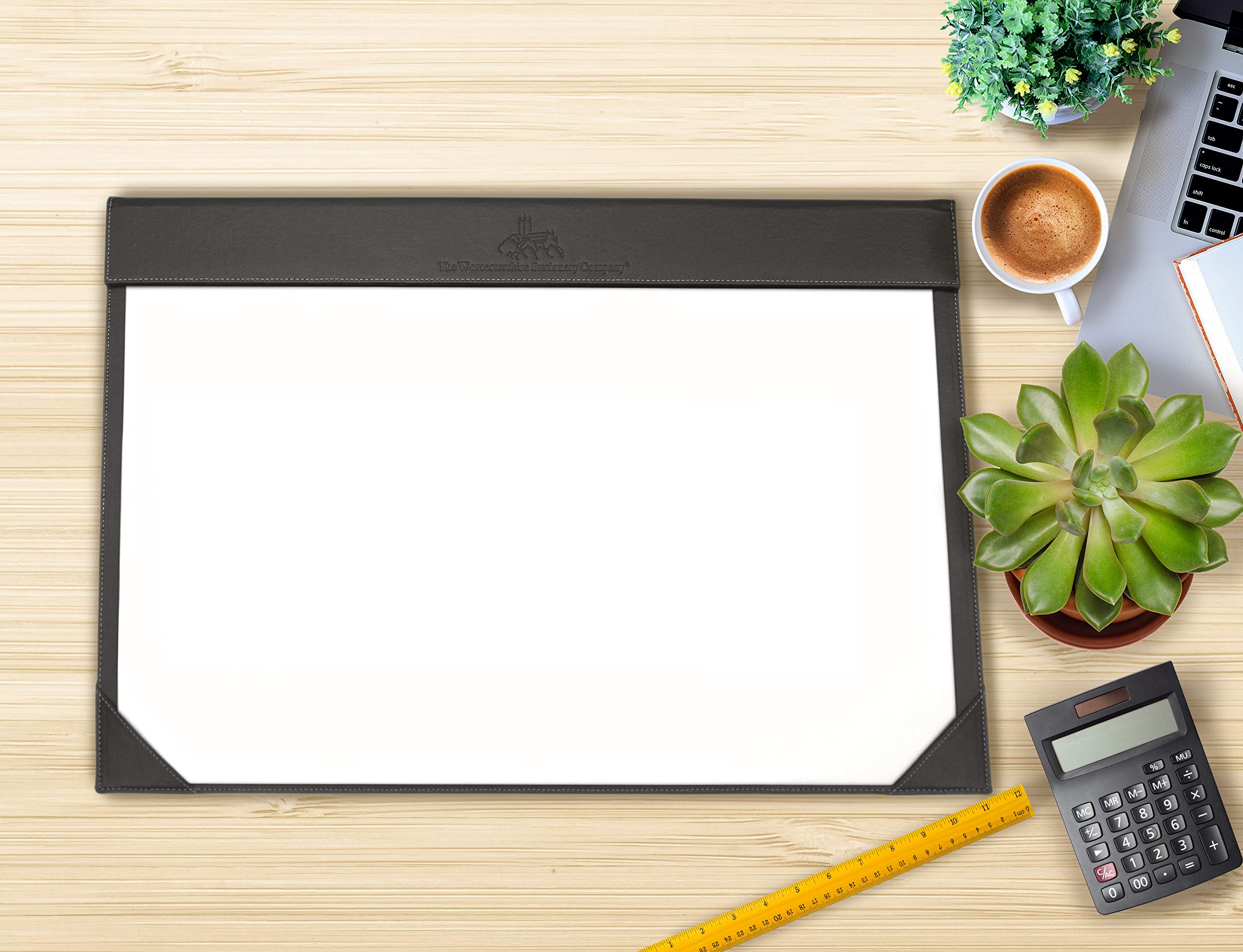 Premium A2 Desk Pad Holder - Faux Leather Black with 12 Sheets of 120gsm Paper - Perfect for Office, Home & Studio Workspaces