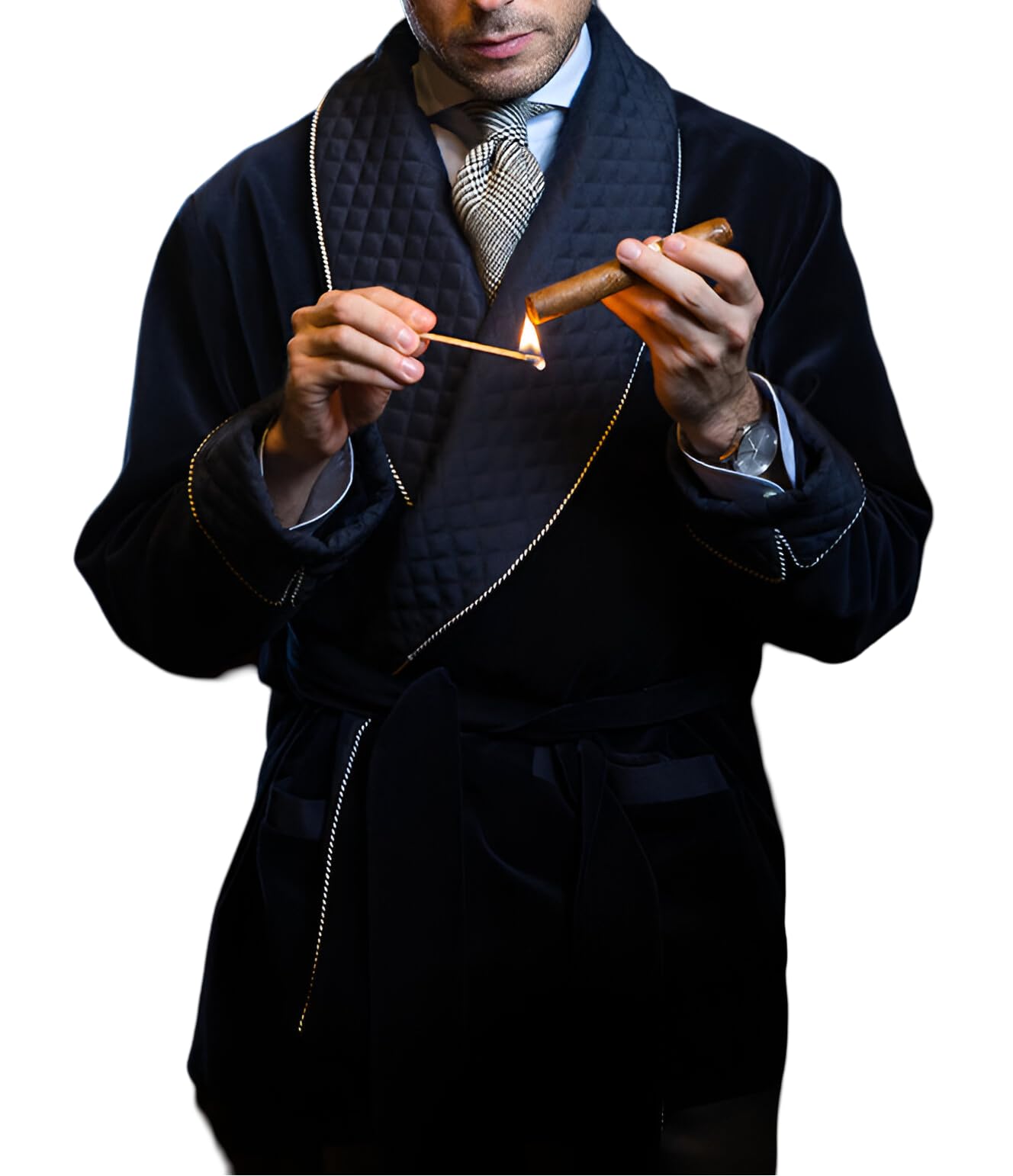 Premium Men's Quilted Velvet Smoking Jacket - Elegant Blue Dinner Party Blazer for Hosting & Formal Events