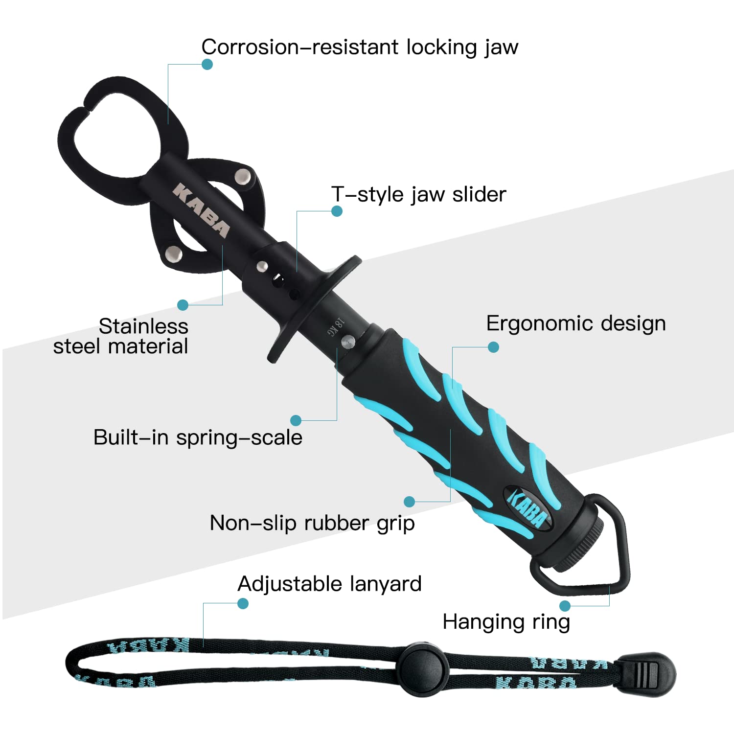 **Kaba Fish Lip Gripper with Scale – 40lb Stainless Steel Fishing Gripper Tool – Professional Fish Grabber Clip for Bass, Trout & Catfish – Secure Fish Handling & Weighing for Catch & Release**