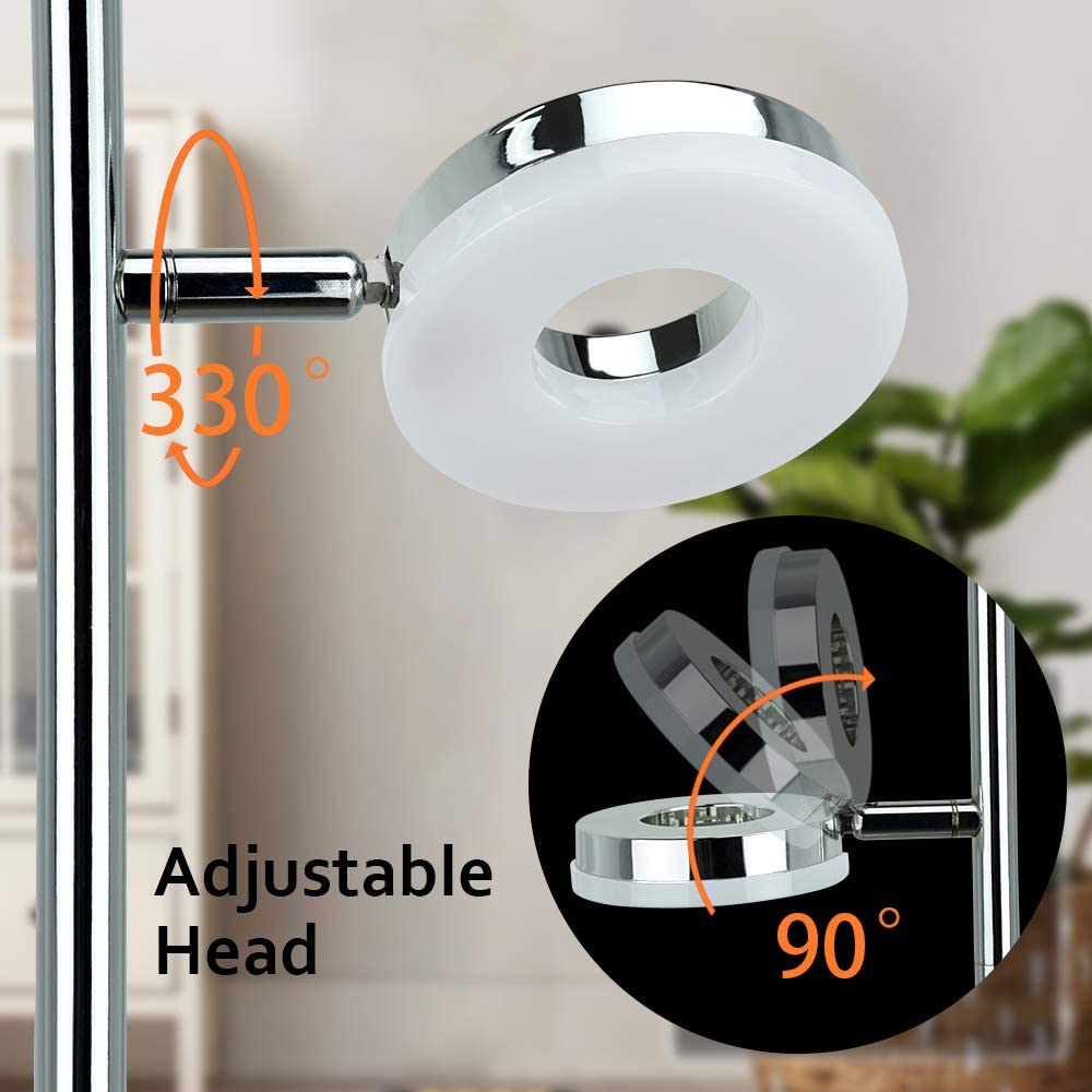 DLLT Modern LED Floor Lamp with Rotatable Shade - Eye-Caring Reading Light, Adjustable Standing Lamp with Stable Chrome Base for Living Room, Bedroom, Office - Perfect for Reading, Working & Relaxing (Bulb Included)