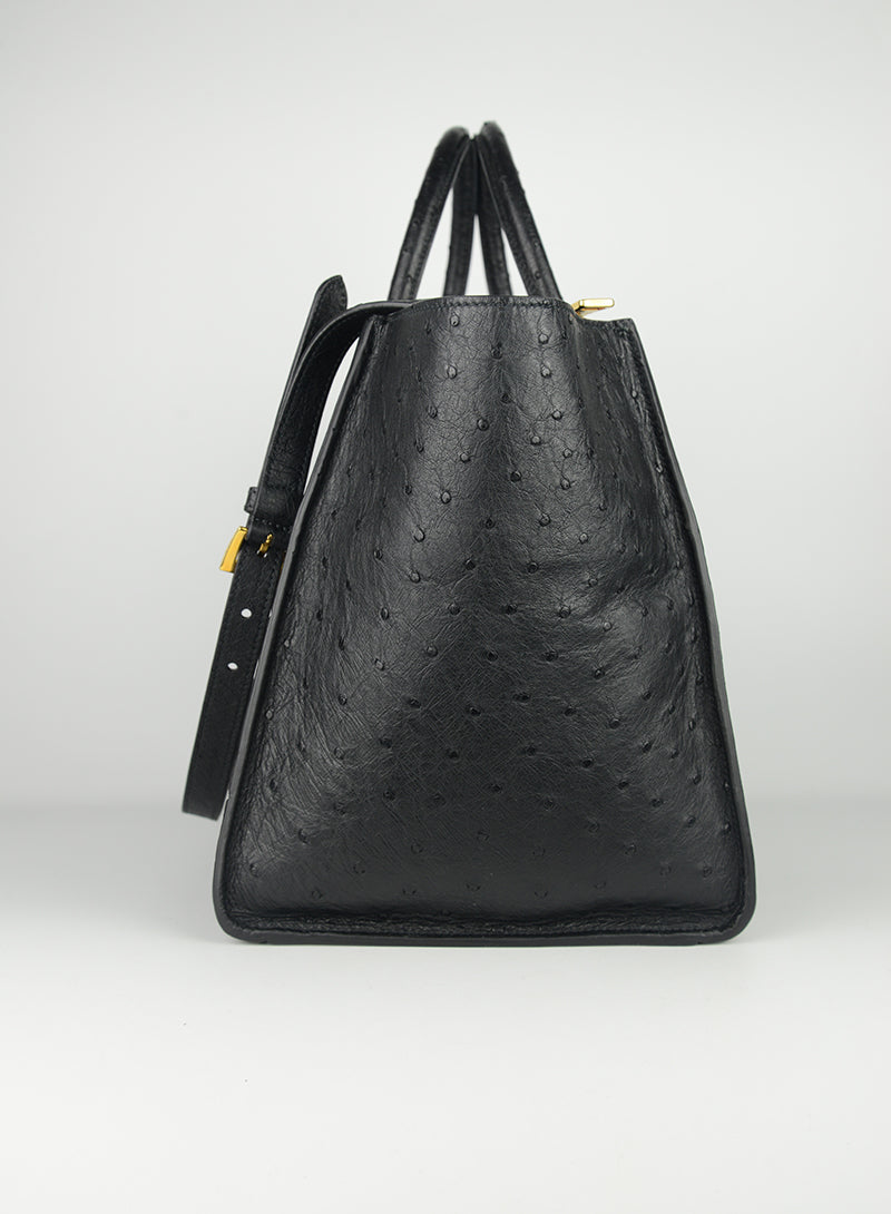 Prada Genuine Ostrich Leather Handbag for Women - Luxury Designer Purse for Work, Party & Evening Events