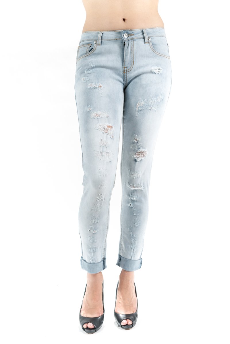 Exocet Women's Distressed Light Wash Skinny Boyfriend Jeans with Rips - Comfortable Stretch Denim for Casual Wear, Outfits & Street Style