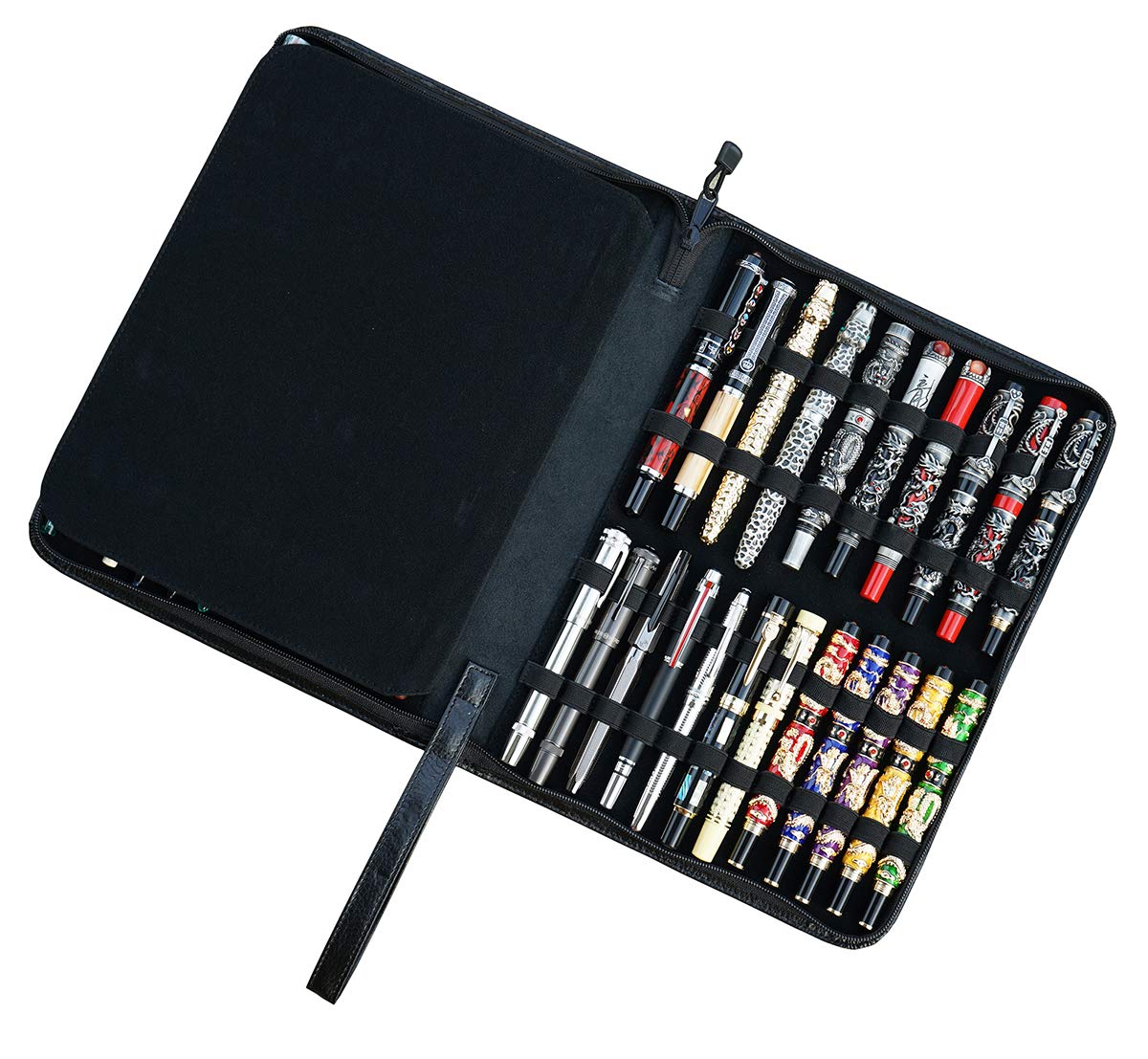 Premium Genuine Cowhide Leather Pen Case Holder - Large Capacity Pouch for 46 Fountain Pens & Rollerball Pens - Perfect Office & Business Gift (Black) - Ideal for Professionals, Writers & Pen Collectors